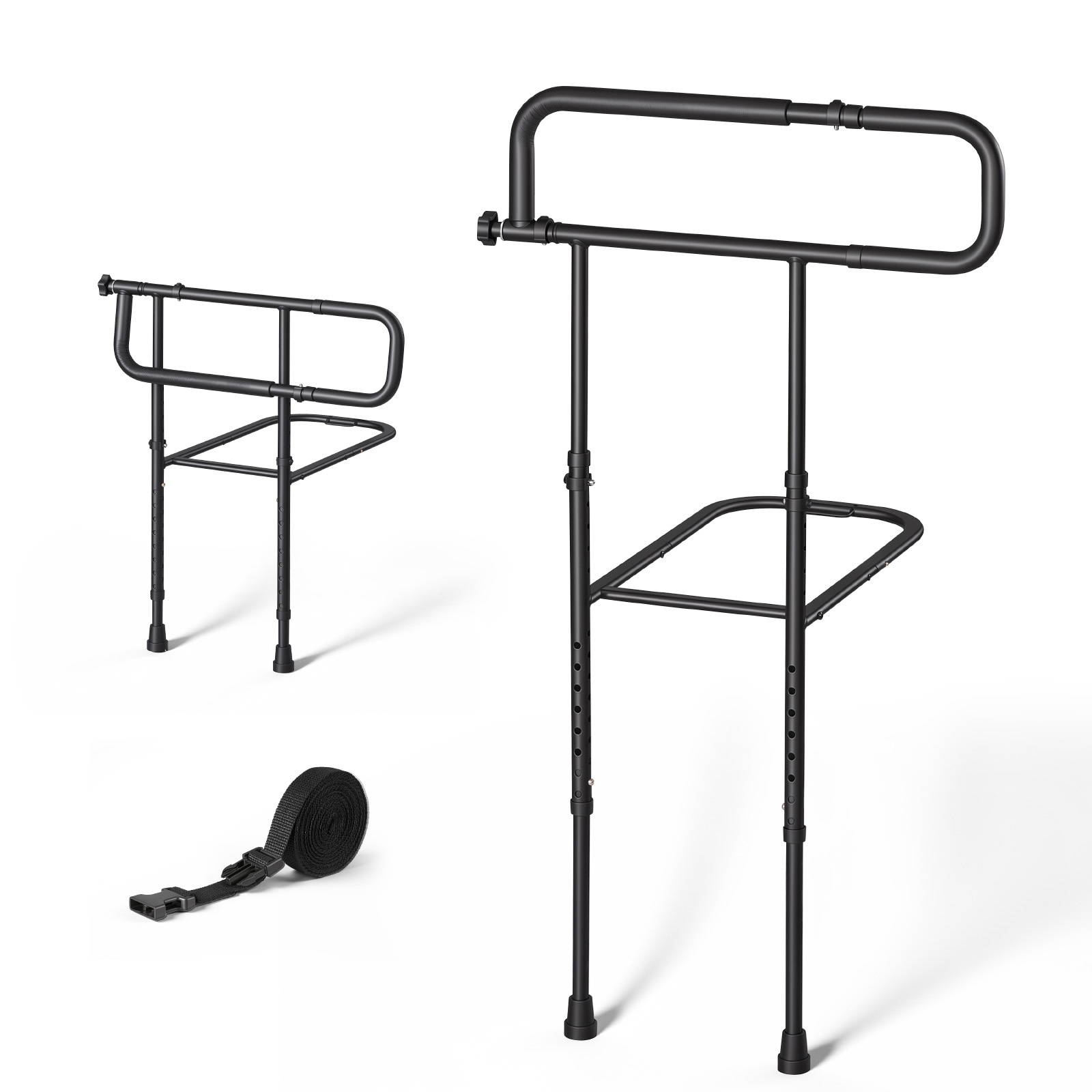 VEVOR Bed Rails for Elderly Adults Folding Bed Side Rail with Floor Support Length and Height Adjustable High-Strength Steel Bedside Assist Cane Fits King Queen Full Twin Bed 300LBS Strong Capacity