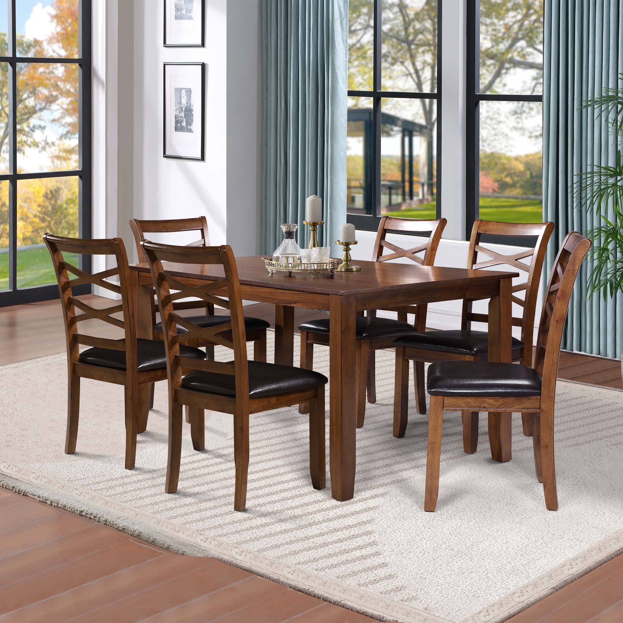 9-Piece Dining Table Set Wood Rectangular Table and 8 Dining Chairs - Natural Walnut