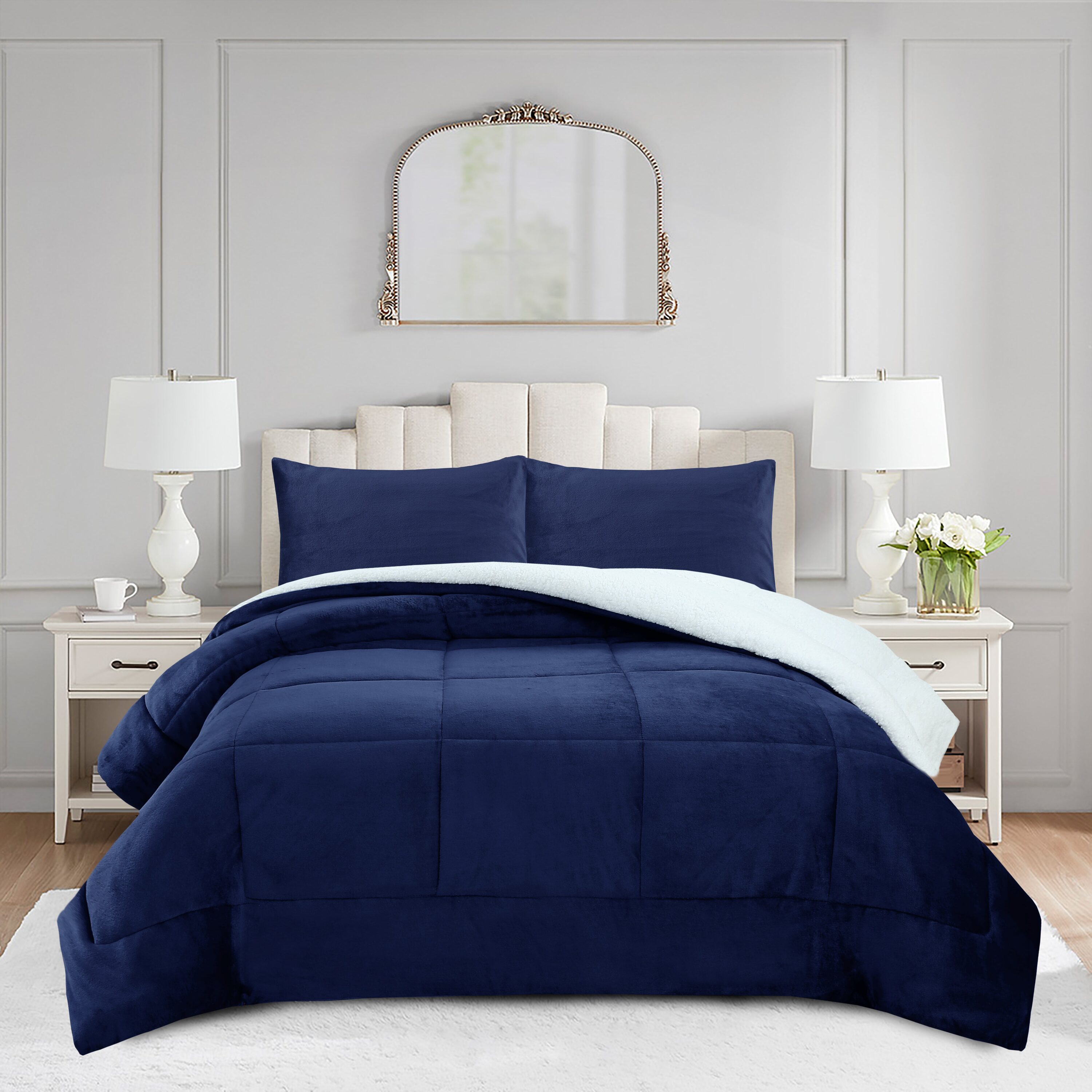 MarCielo MEB515 K MEB 3-Piece Soft Micromink Fluffy Ultra Cozy Sherpa King Size Comforter Set