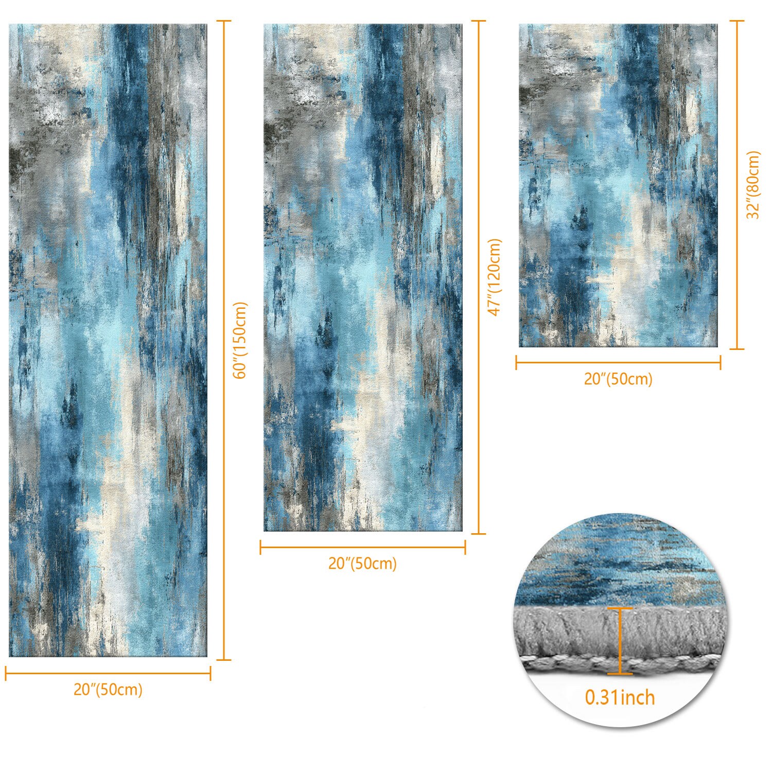 TOBILI Multi Modern 20 X 32in 20 X 47in 20 X 60in Faux Cashmere