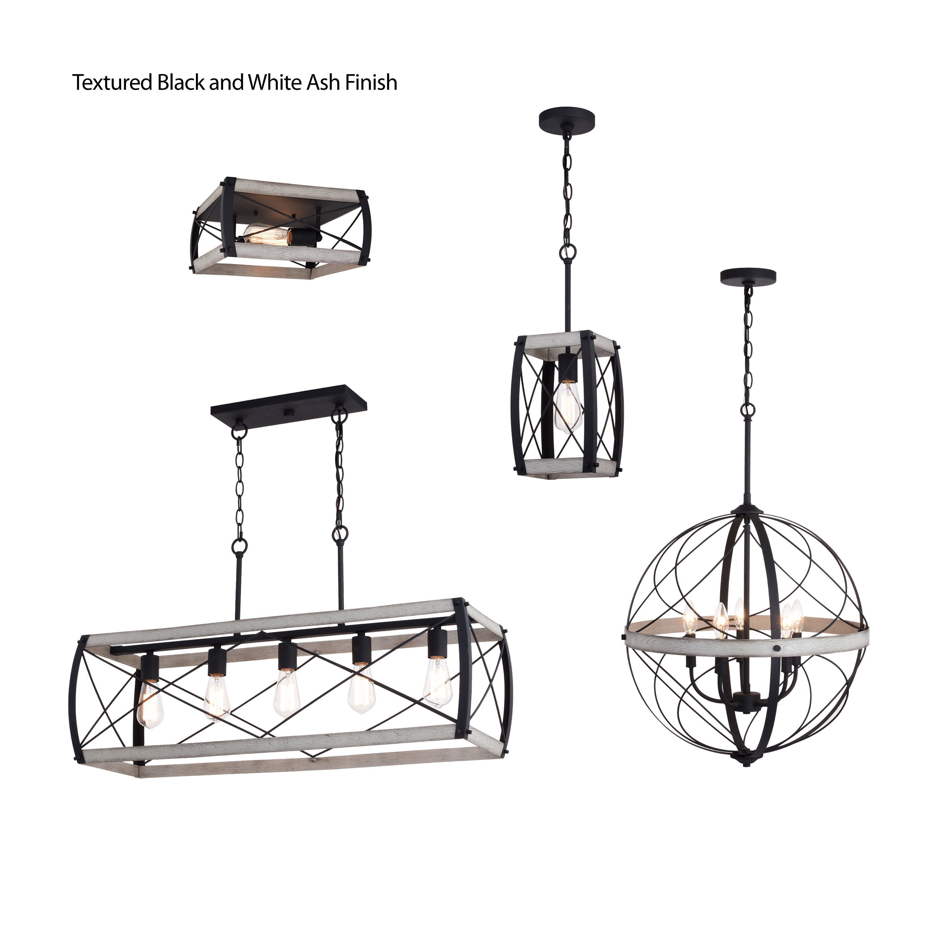 Montclare 21.25" Textured Black and White Ash Farmhouse Globe Pendant Light