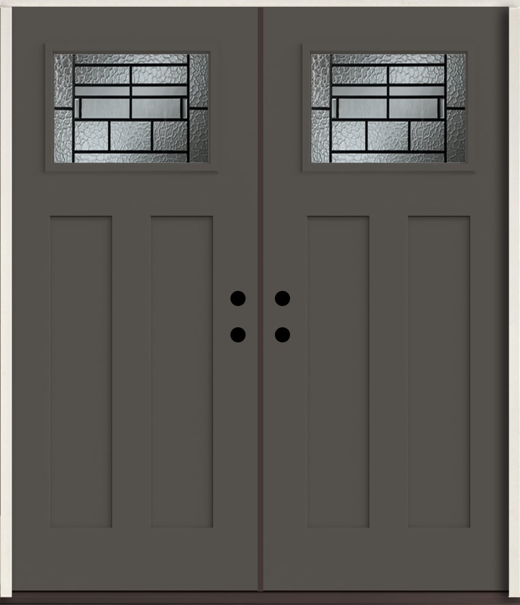 RELIABILT LO963776 Pembrook 72-in x 80-in x Fiberglass Craftsman Left-hand inswing Thunder Gray Paint Painted Prehung Double Front Door Insulating core