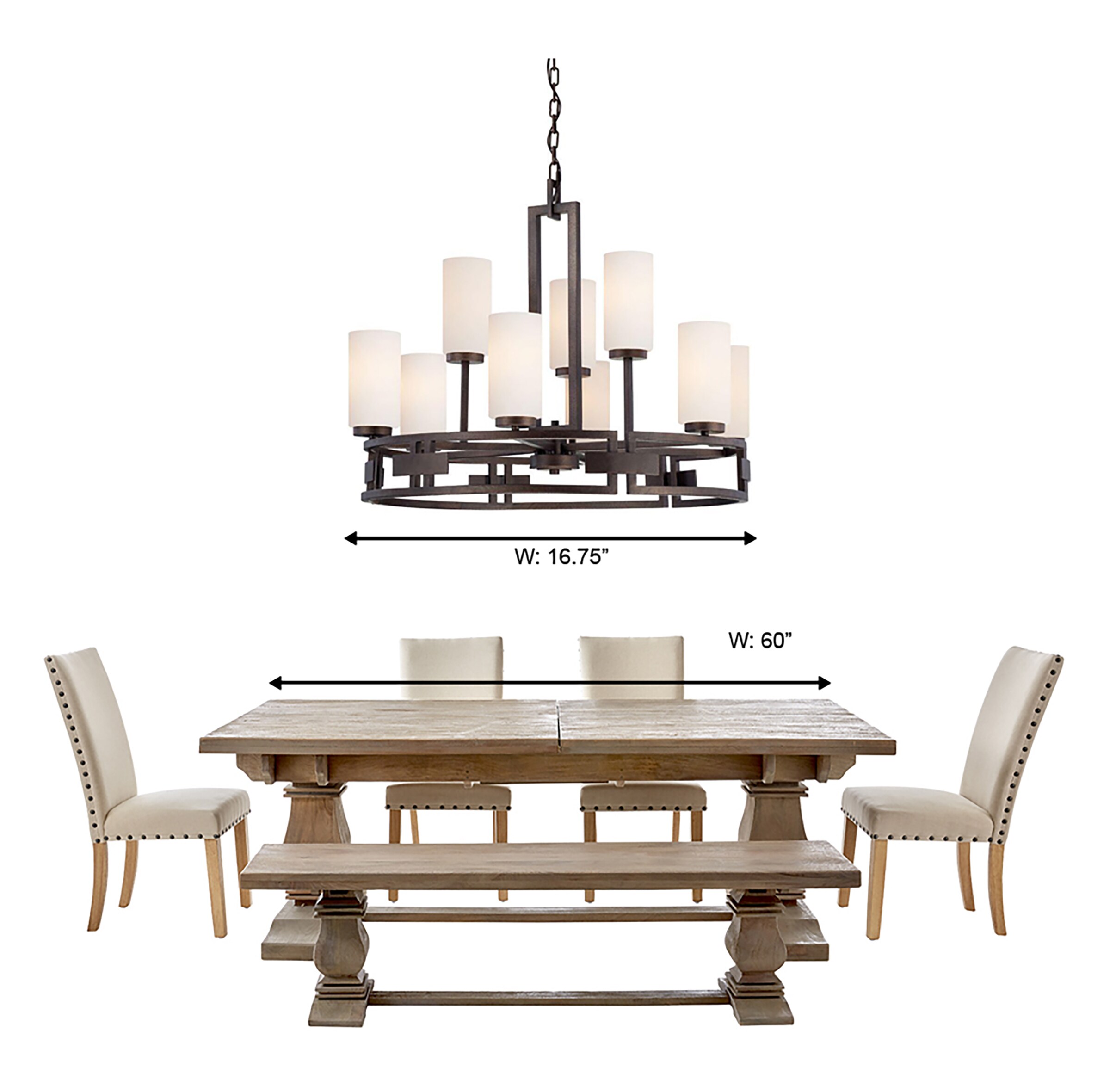 Del Ray Flemish Bronze 9-Light Chandelier with Ivory Opal Shades