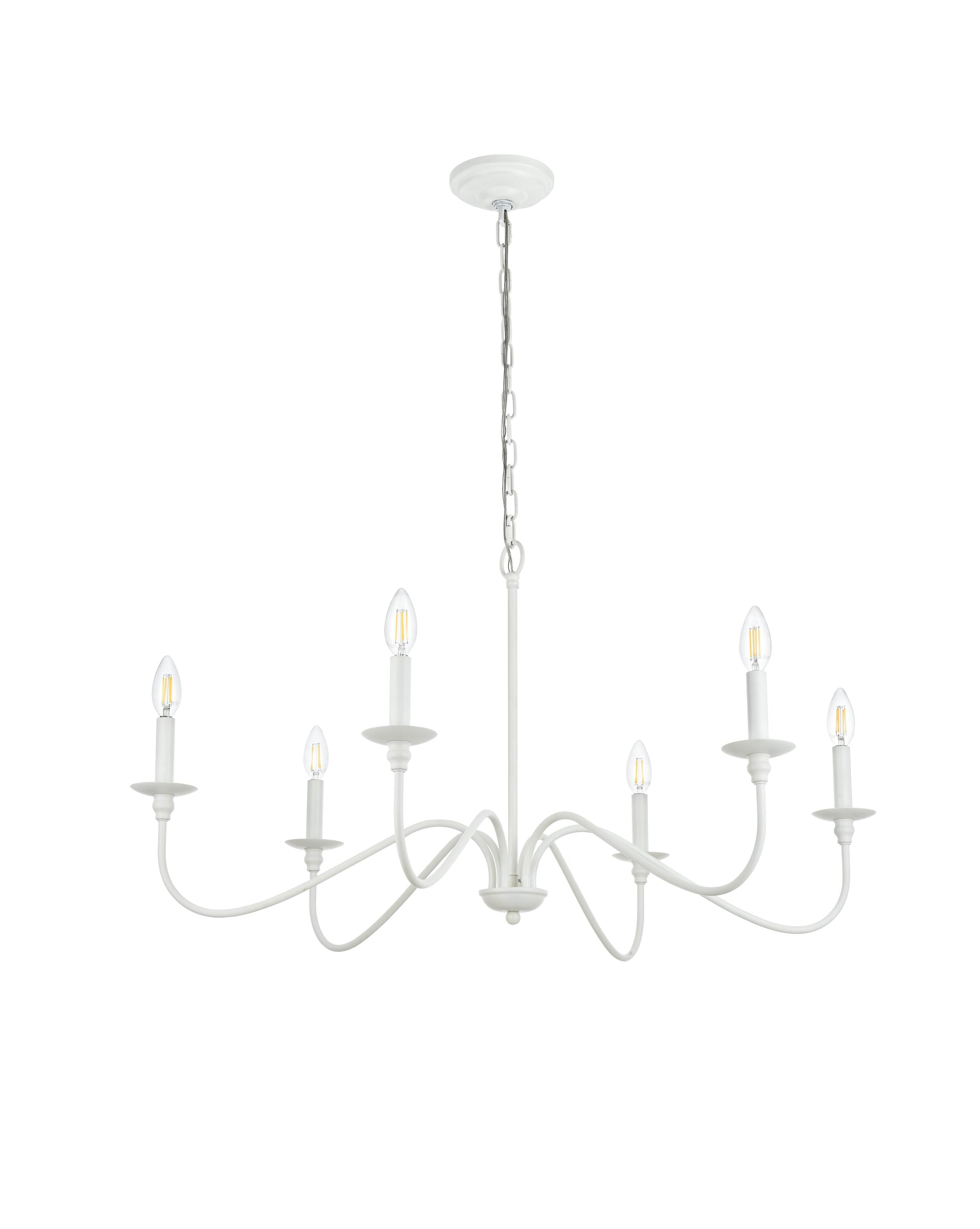 White Iron 6-Light Candle Chandelier with Adjustable Chain