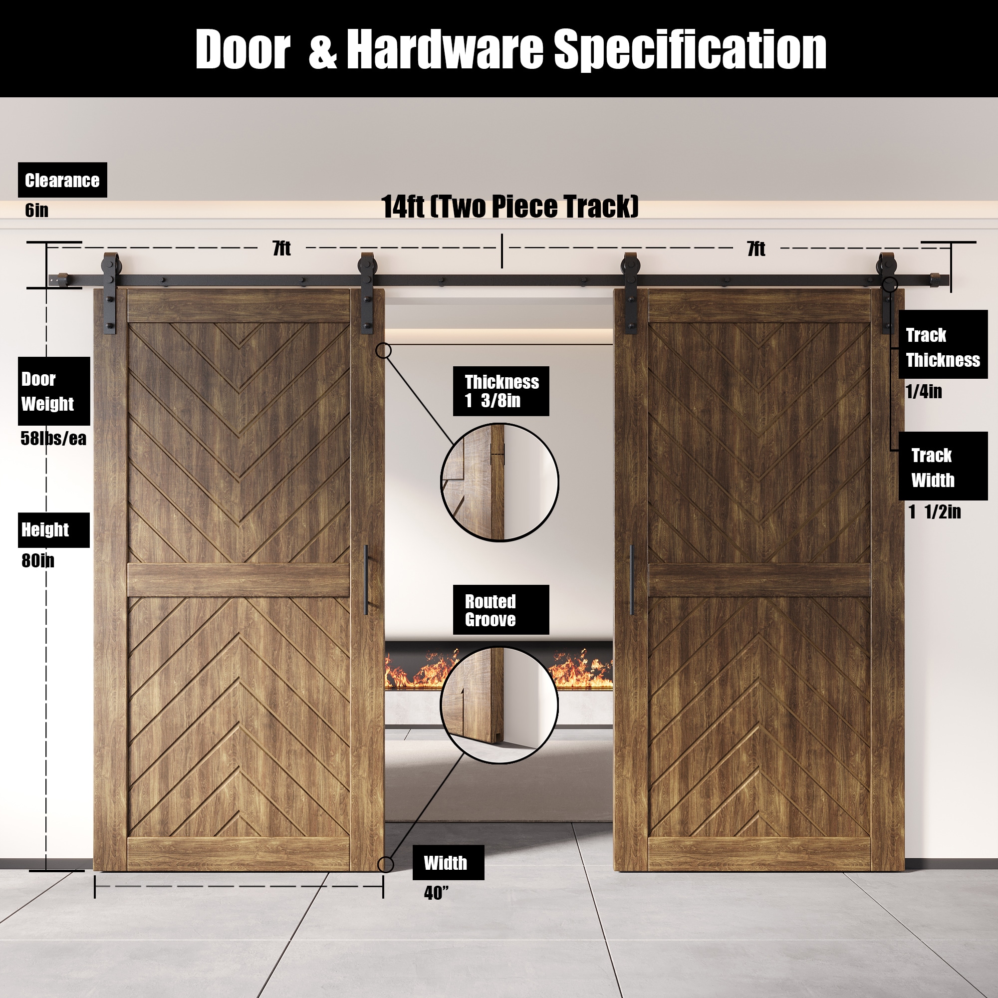 HOMACER YT2H168C-JT4-4080-WA Barn-Doors - View #2