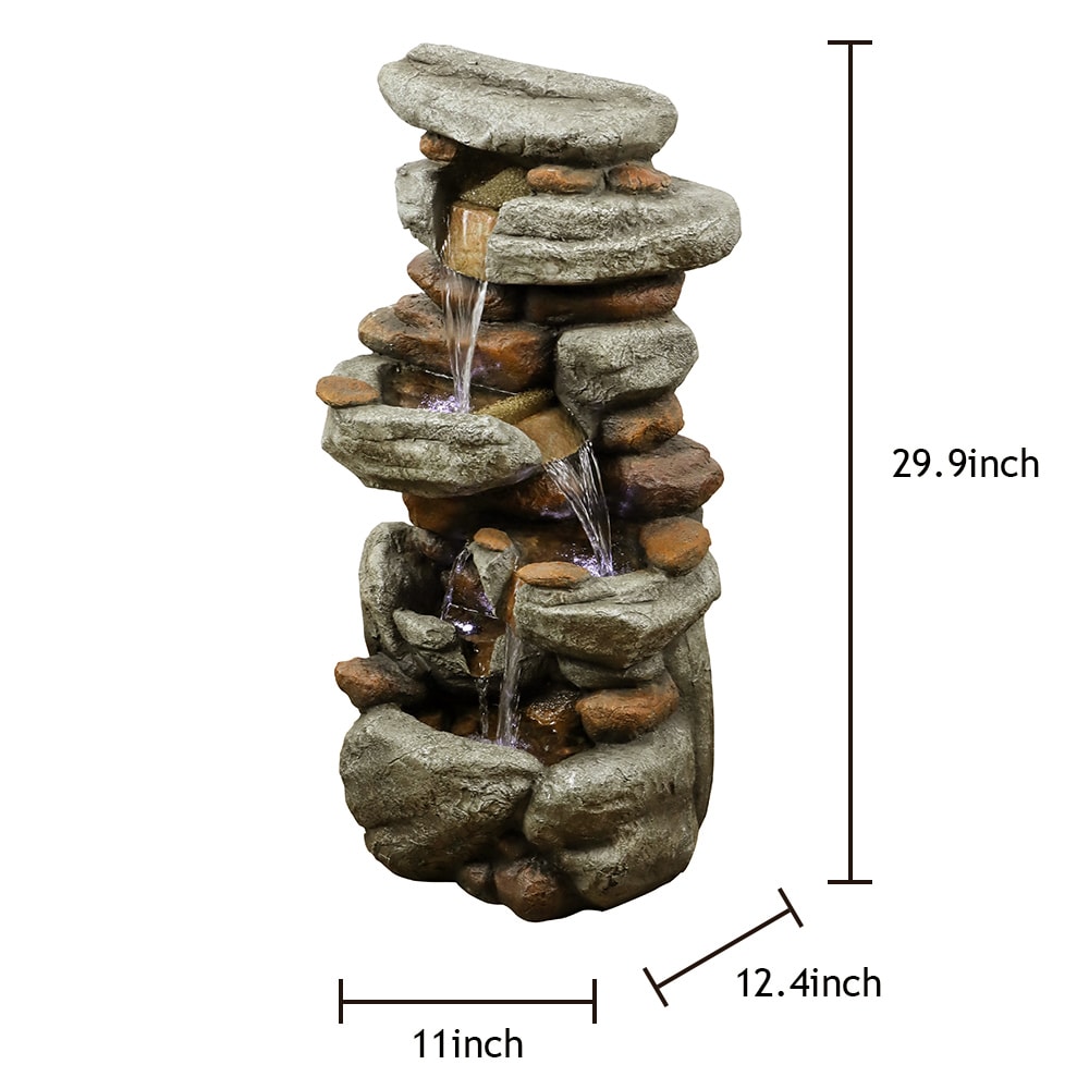 Watnature 29.9-in H Resin Rock Waterfall Outdoor Fountain Pump Included ...