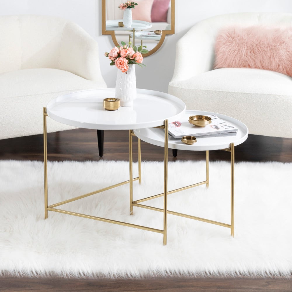 Ulani White and Gold Round Metal Nesting Tables