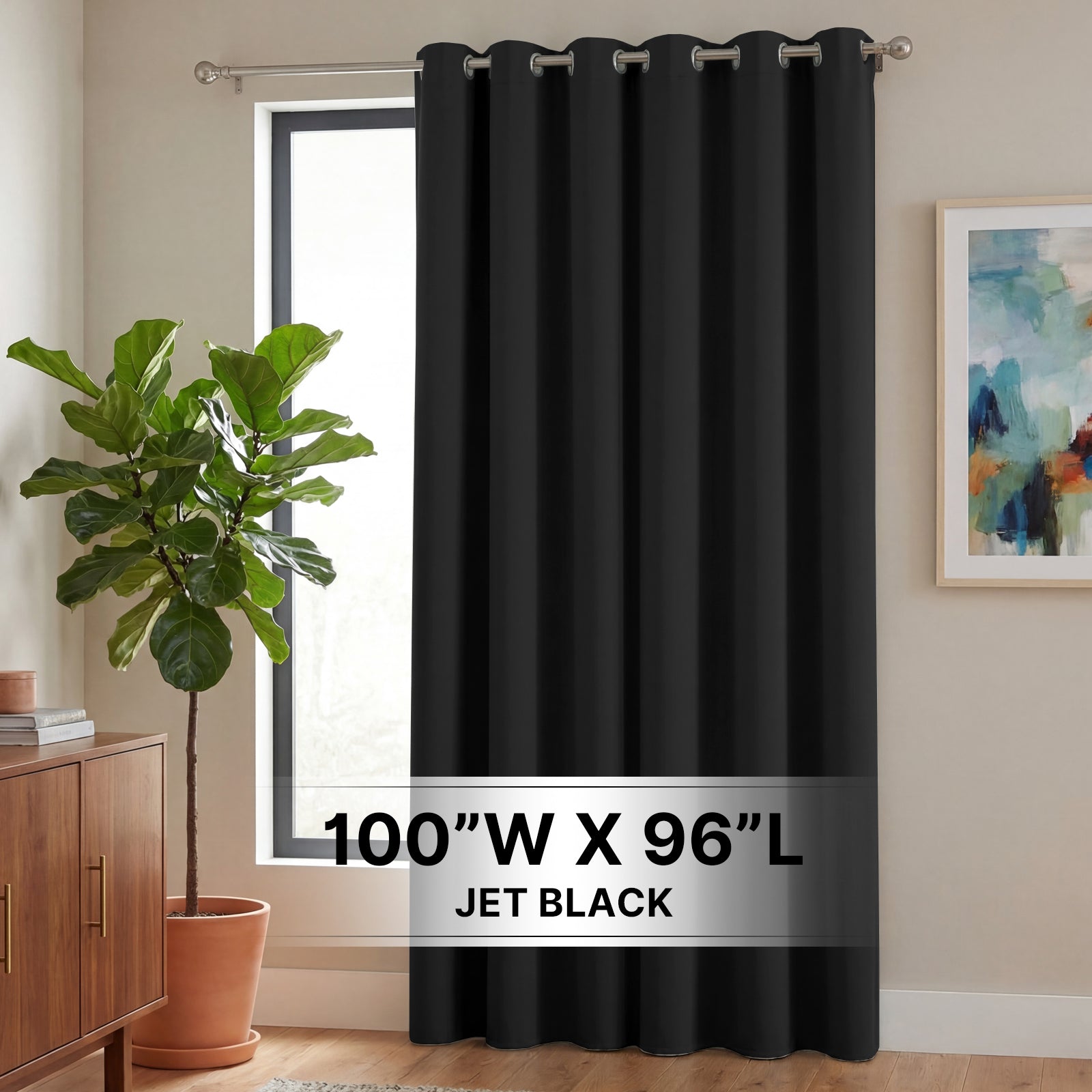 H.Versailtex - 1 Panel Premium Blackout Single Curtain Panel Grommet Top 100W x 96L Jet Black