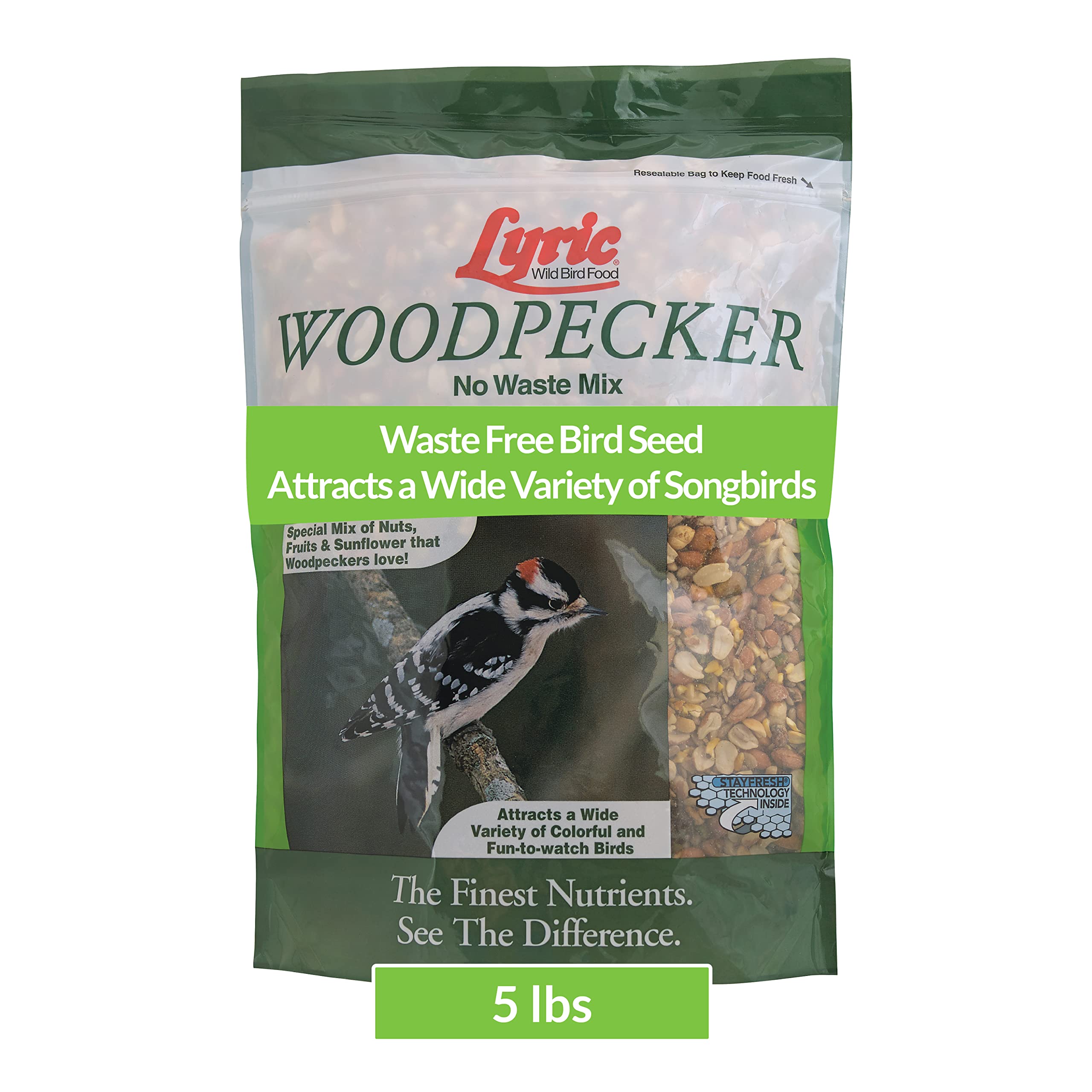 Lyric  Woodpecker Wild Bird Seed - Premium No Waste Mix with Nuts Dried Fruits  Seeds - 5 lb Bag