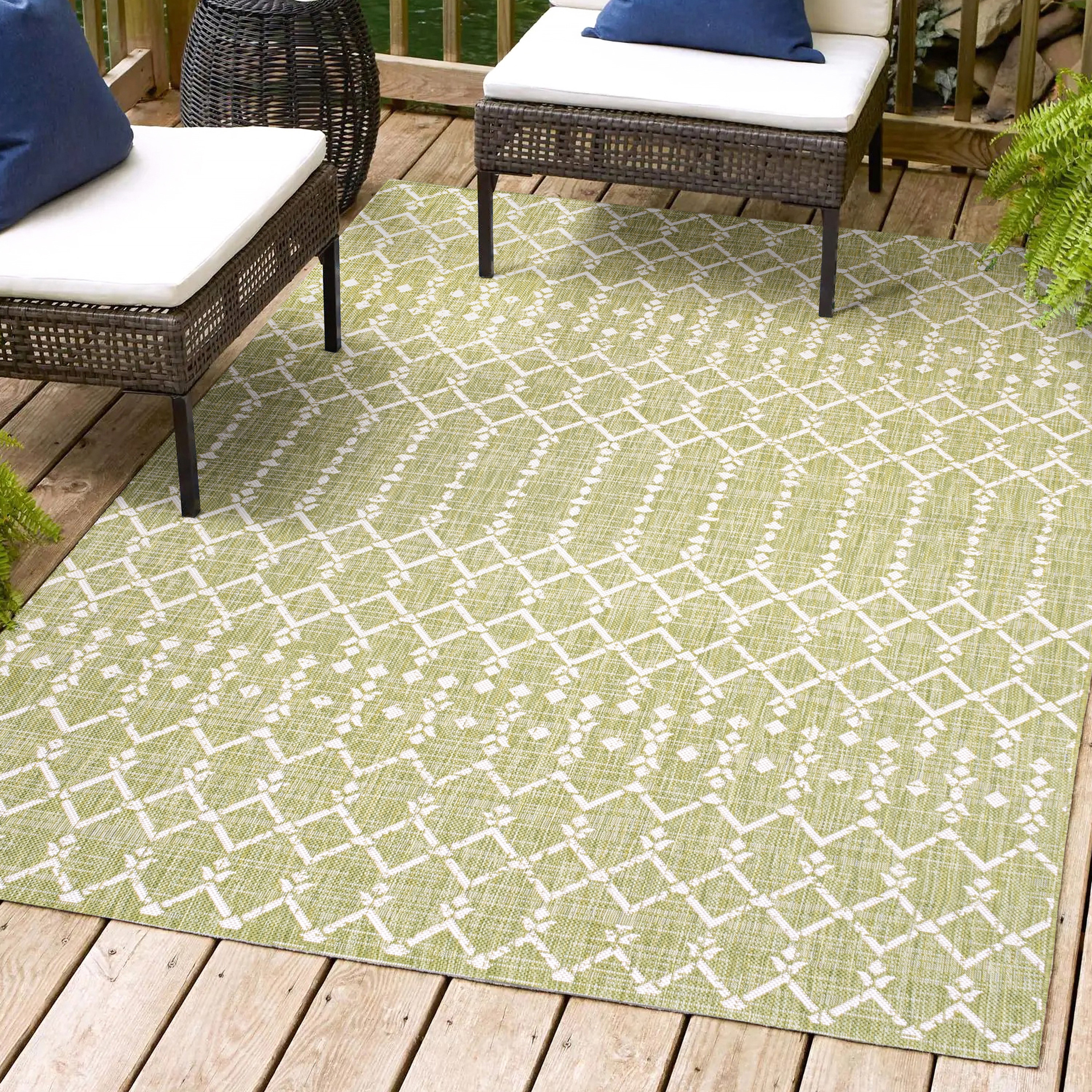 JONATHAN  Y SMB108N-4 Santa Monica Ourika Filigree Textured Weave 4 x 6 (ft) Loomed Polypropylene Light Green/Cream Rectangular Indoor/Outdoor Tribal Coastal Area rug