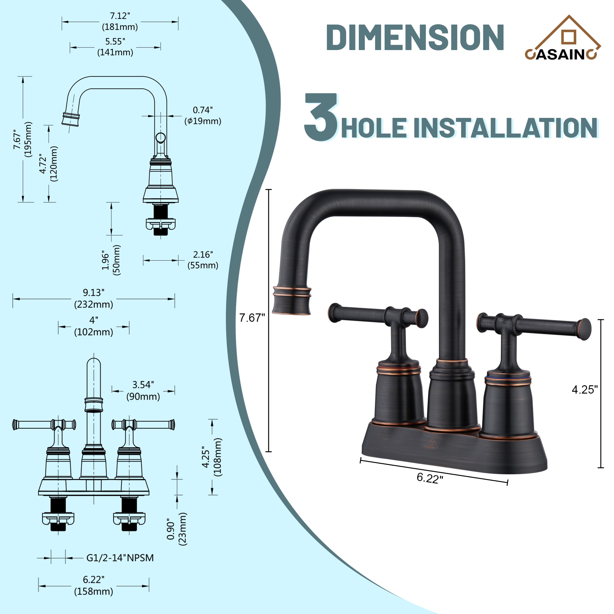 CASAINC KCL0017-ORB Lavatory-Faucets - View #2
