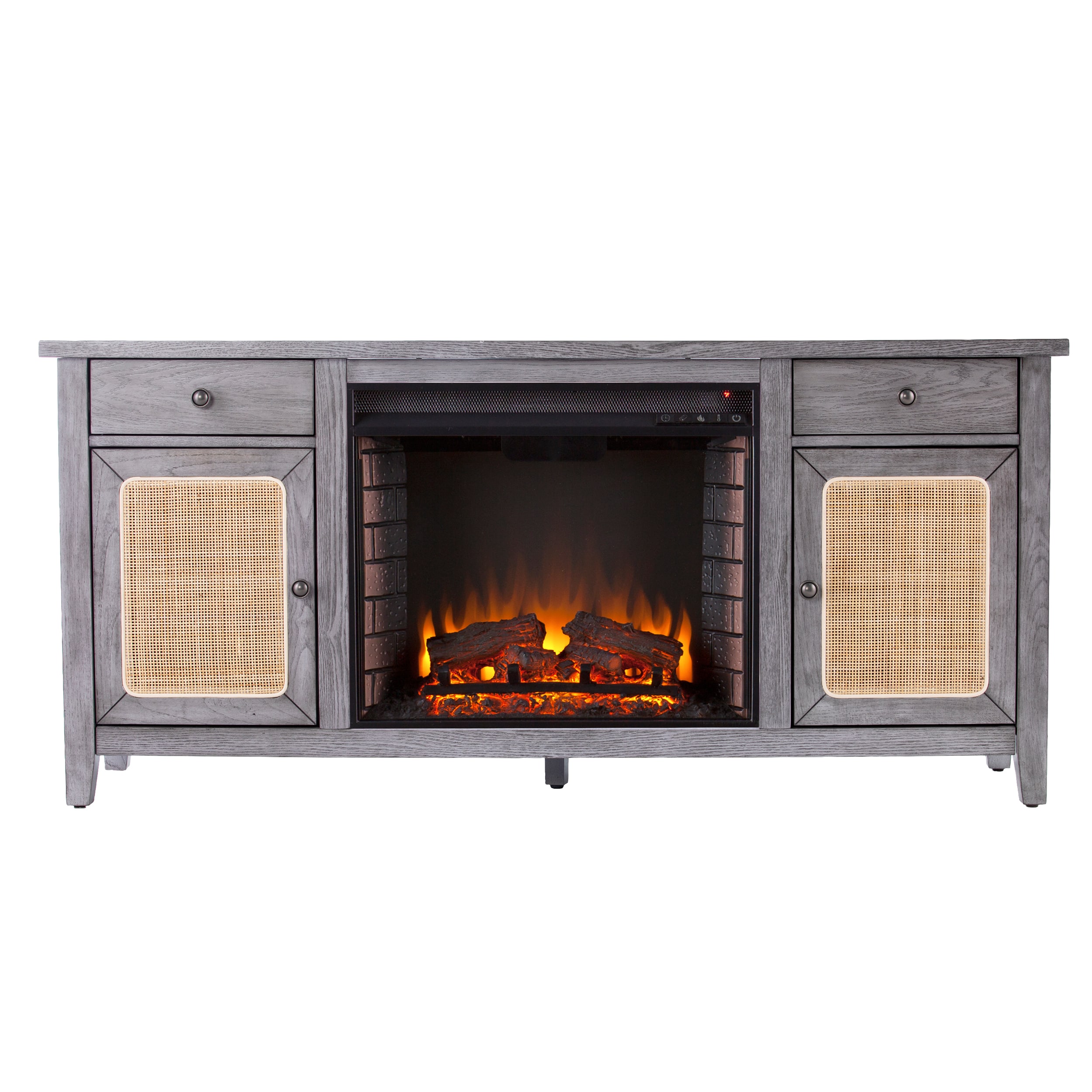 Southern Enterprises FE1173156 58-Inches W Gray and natural Free standing Fan-forced Flat wall Electric Fireplace with Remote Control Included
