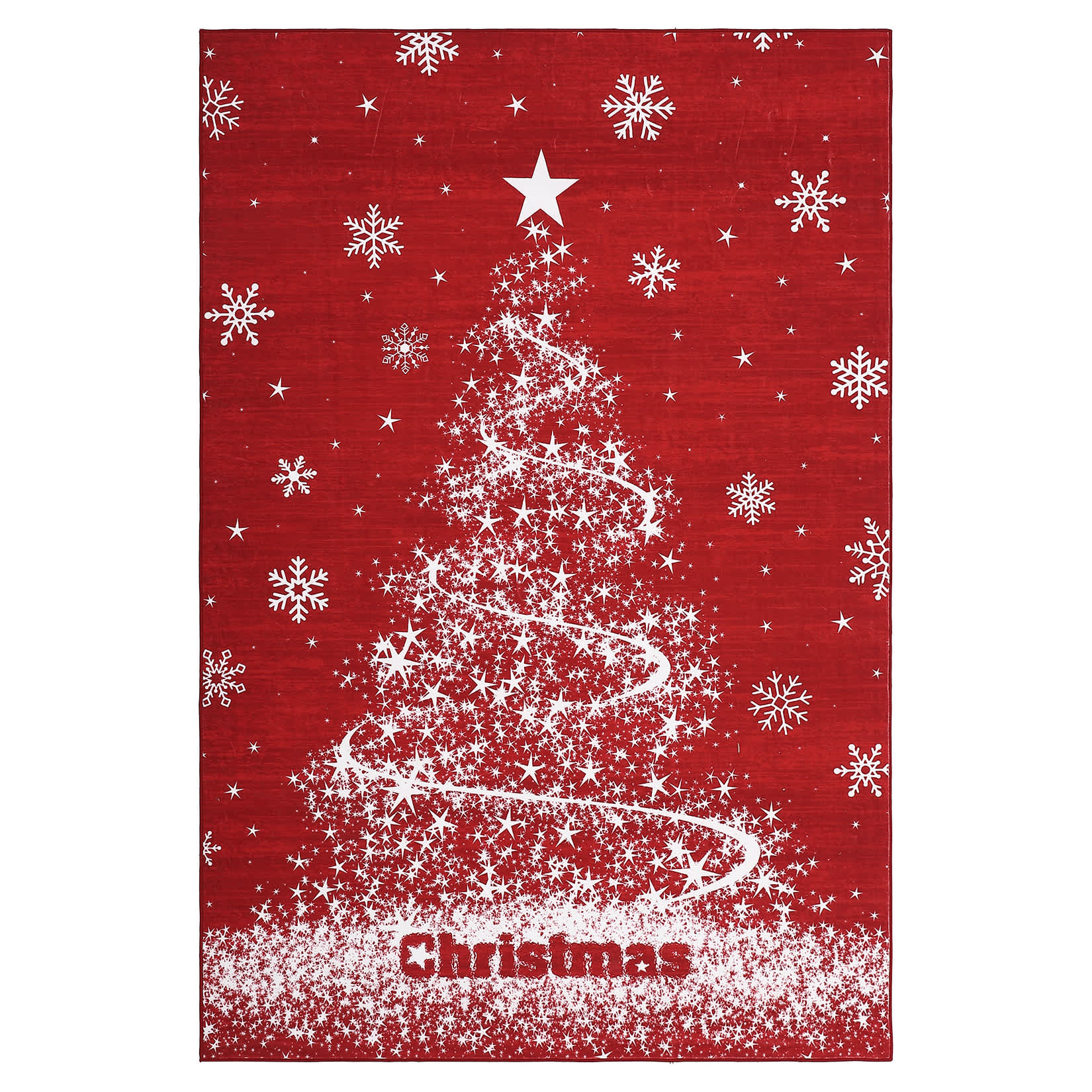 Qeetex SUNNY-PHK-35RNLHQ4 5 x 7 ft Red Christmas Winter Holiday Living Room Bedroom Dining Room Christmas Tree Print Modern Machine Washable Indoor Area Rug