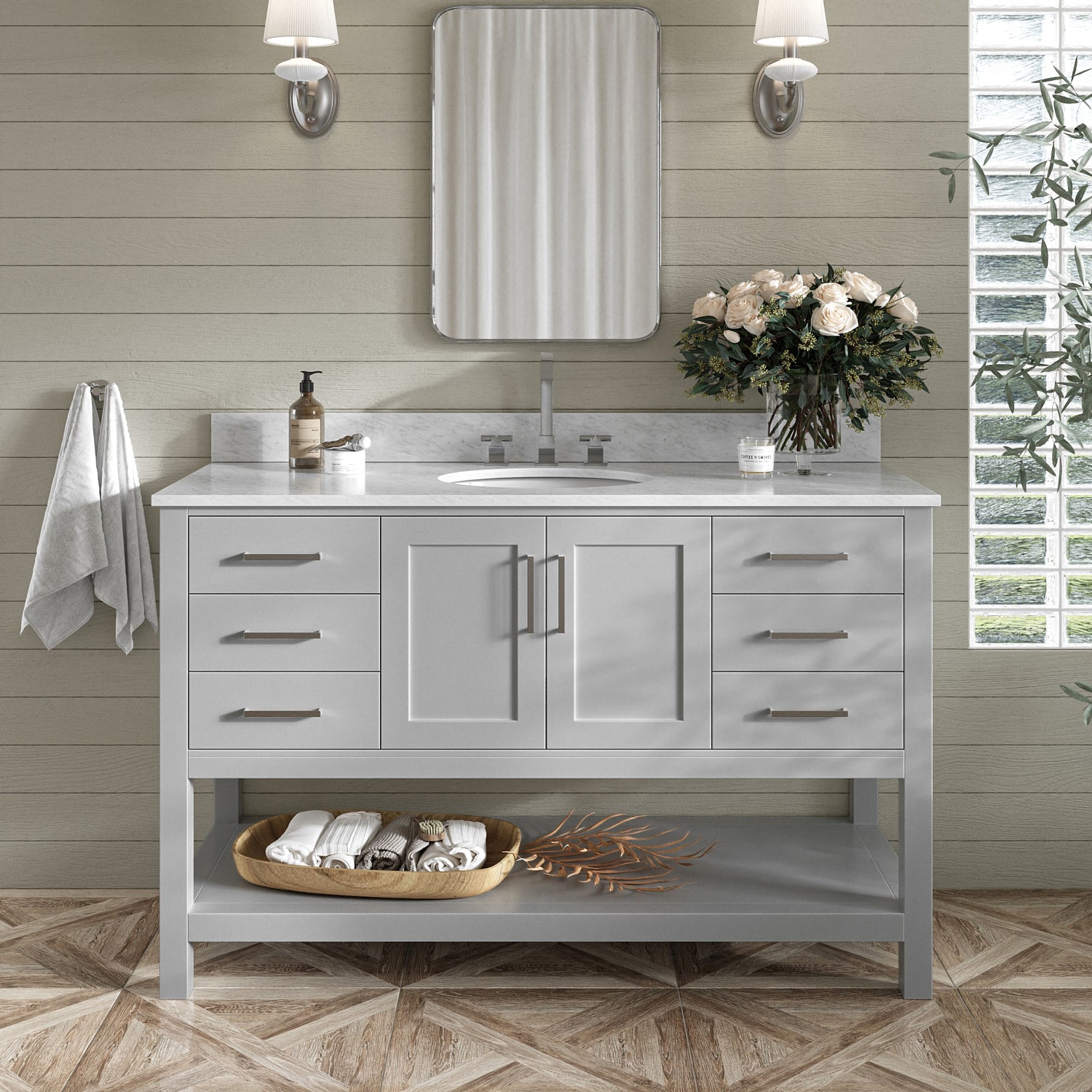 ARIEL S055SCW2OVOGRY Magnolia 55-in Gray Undermount Single sink Bathroom Vanity with 0.75" Carrara White Marble Natural marble Top