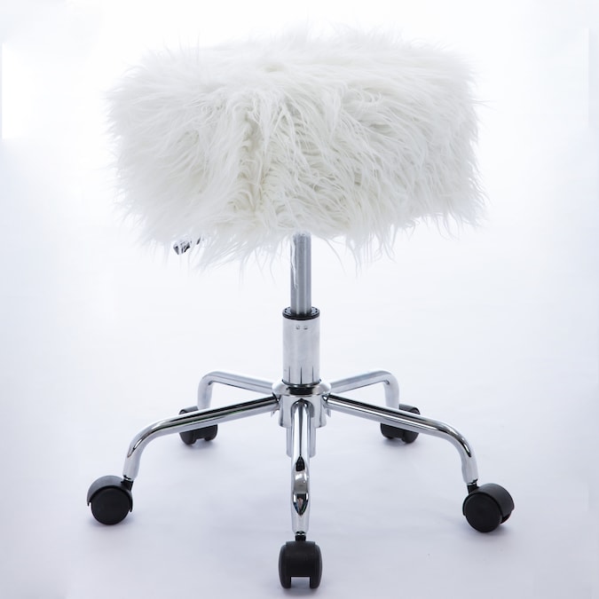 Clihome Faux Fur Vanity Stool Chair, Adjustable Vanity Stool With Wheels