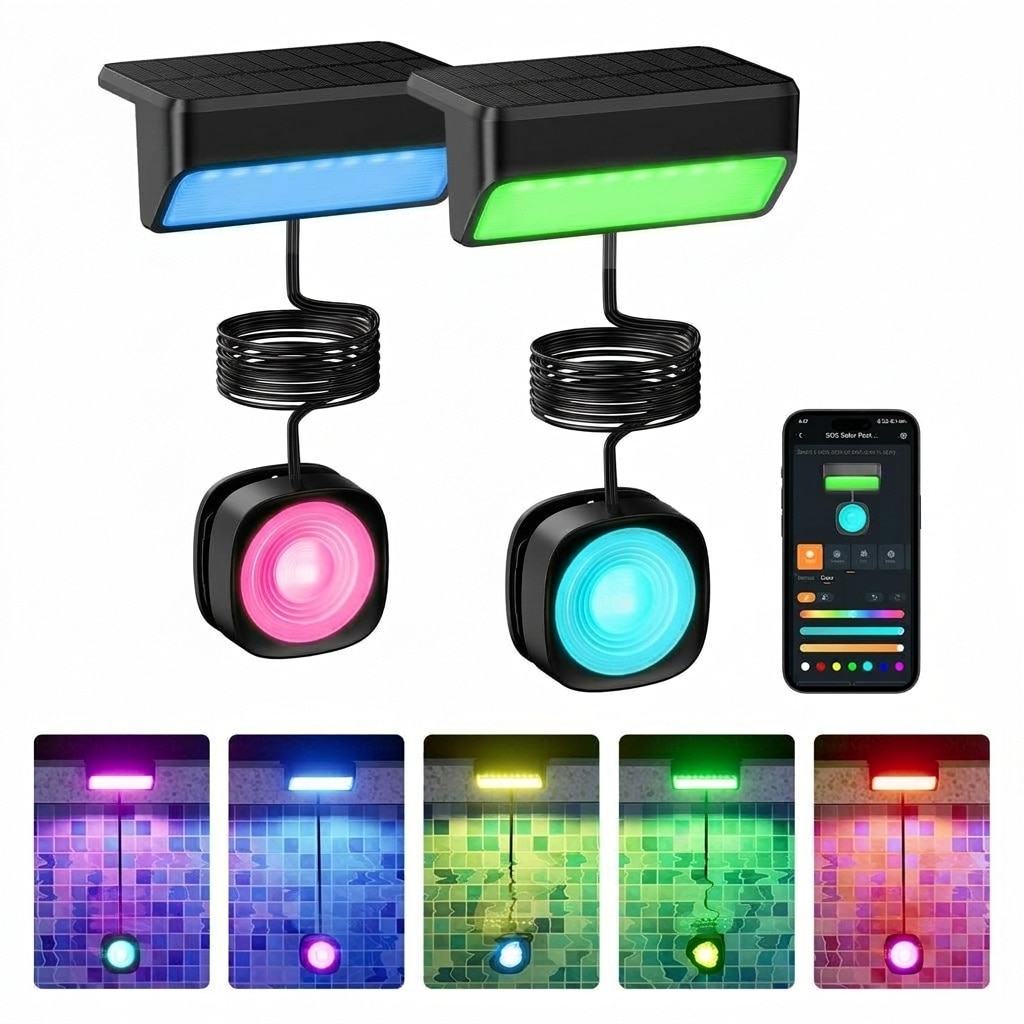 Oyezvary  2 Pack Smart Solar Pool Lights Dual Zone Color APP Control IP68 Waterproof Submersible Lights for Inground Above Ground Pools Garden Fence