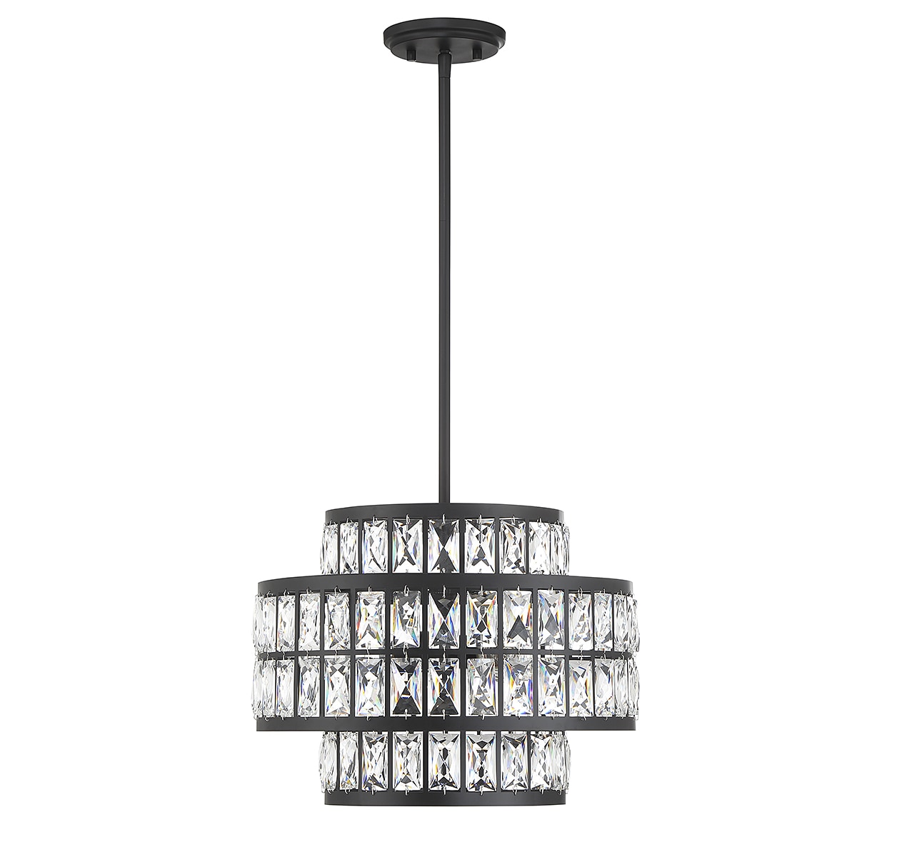 Matte Black Crystal Drum LED Pendant Light