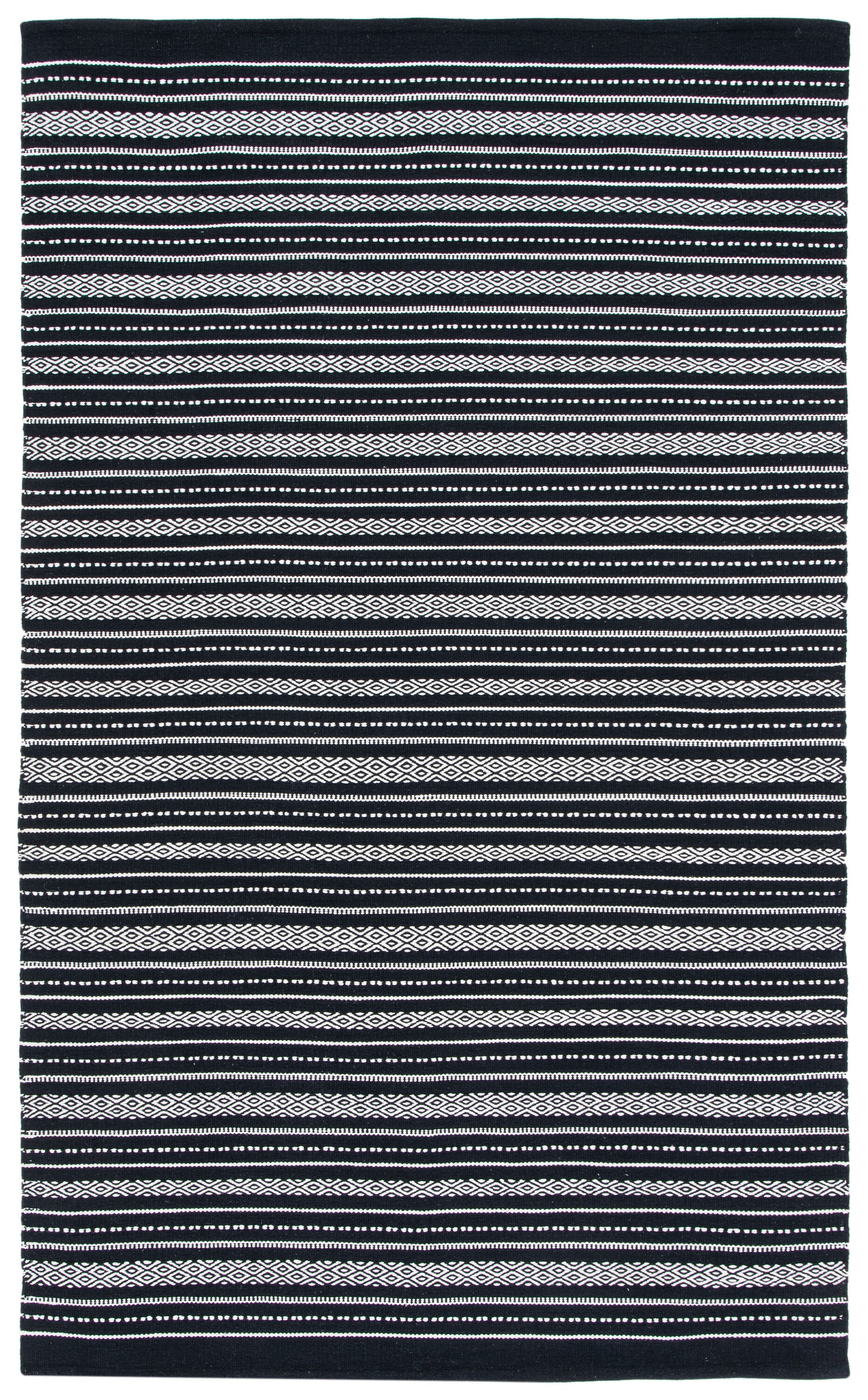 Black and White Handwoven Wool Kilim 4' x 6' Area Rug