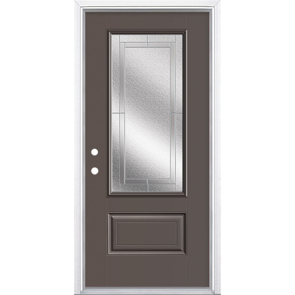 Masonite 3419900 Focus 36-in x 80-in x 4-9/16-in Fiberglass 3/4 lite Right-hand inswing Timber Gray Painted Prehung Front Door with Brickmould Insulating core