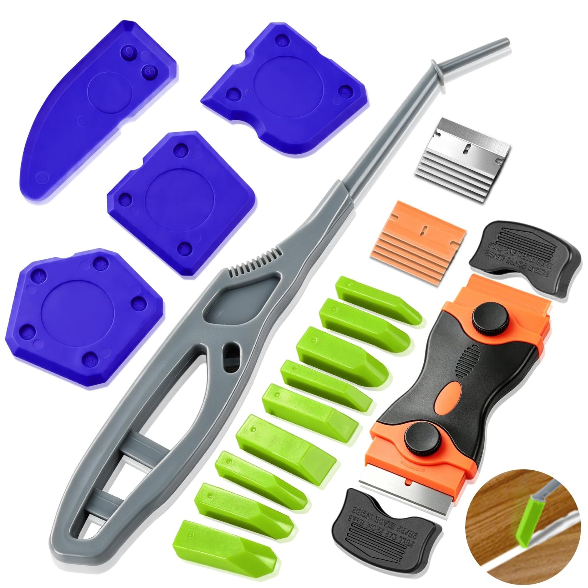 Angel Sar 16pcs Silicone Caulking Tool Kit with 9 Replaceable Heads Dual End Caulk Remover Tool 4pcs Caulk Smoothing Tool for Kitchen Window Sink Bathtub Toilet Bathroom Caulking