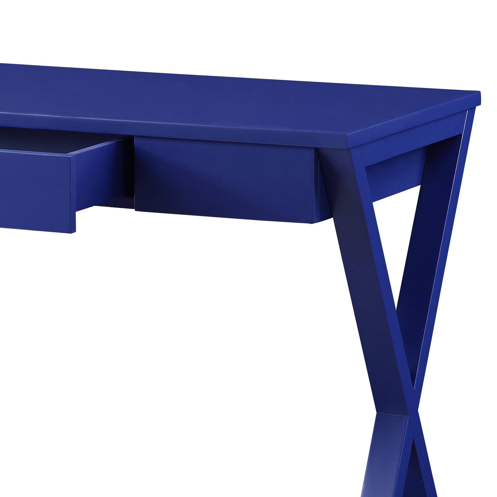JUSHUA Twilight Blue Writing Desk X-Shaped Wooden Base 1 Storage Drawer ...