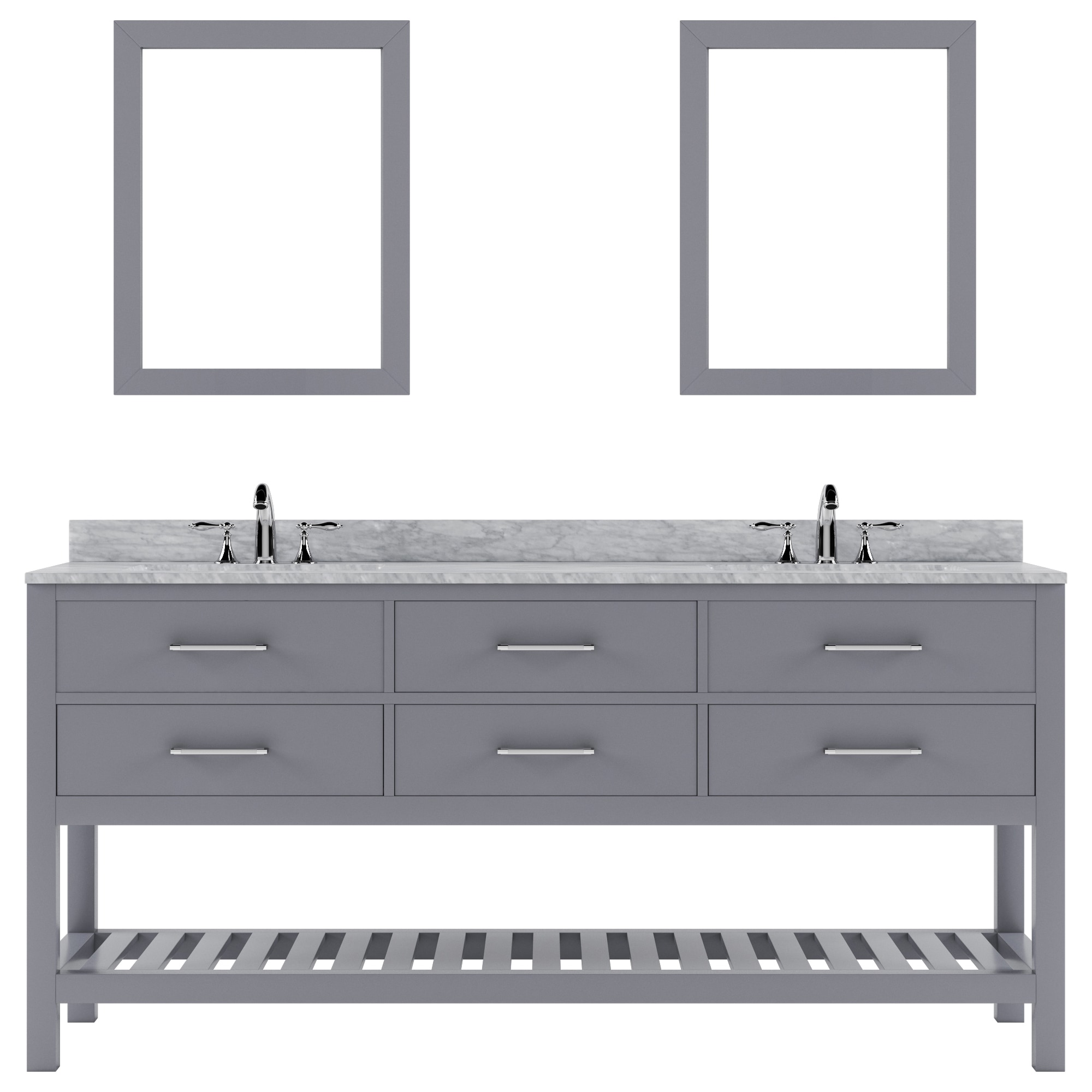 Virtu USA MD-2272-WMRO-GR-002 Caroline Estate 72-in Gray Undermount Double Sink Bathroom Vanity with Italian Carrara White Marble Top (Mirror and Faucet Included)