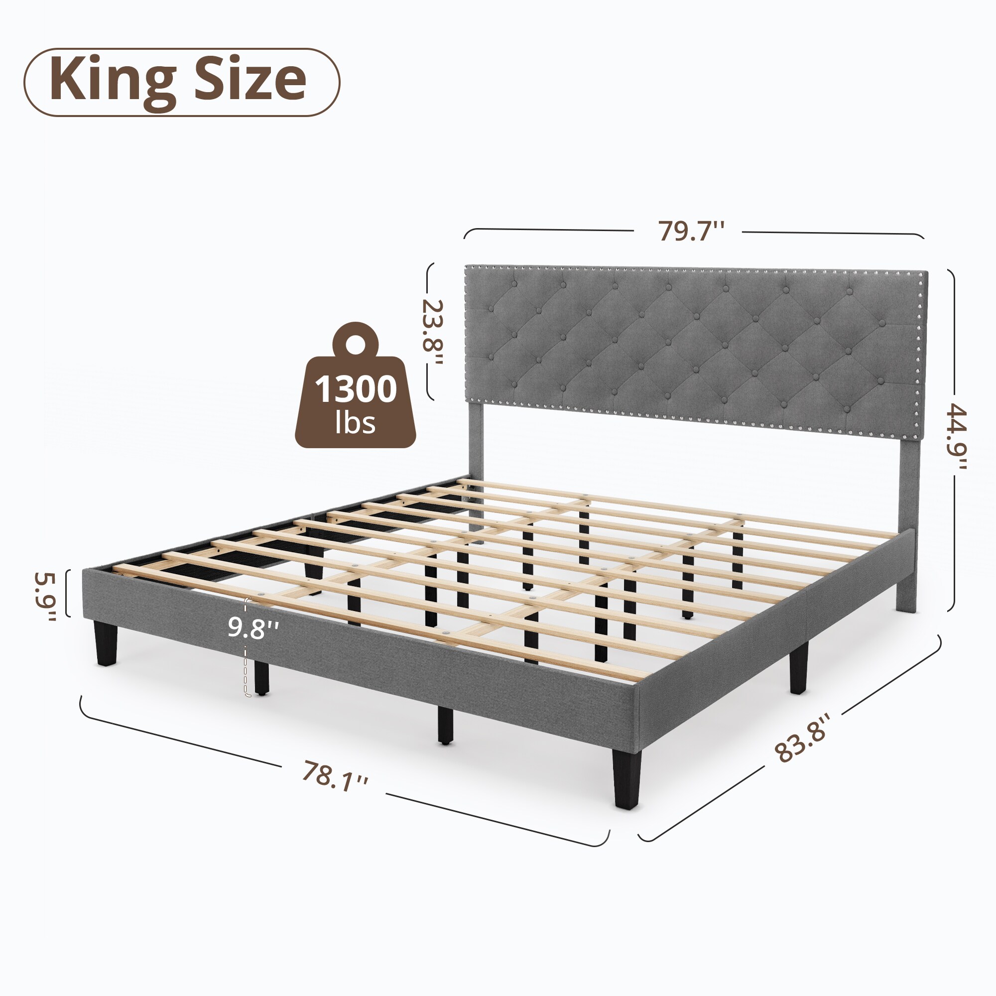 LUE BONA Gray King Wood Bed Frame in the Beds department at Lowes.com