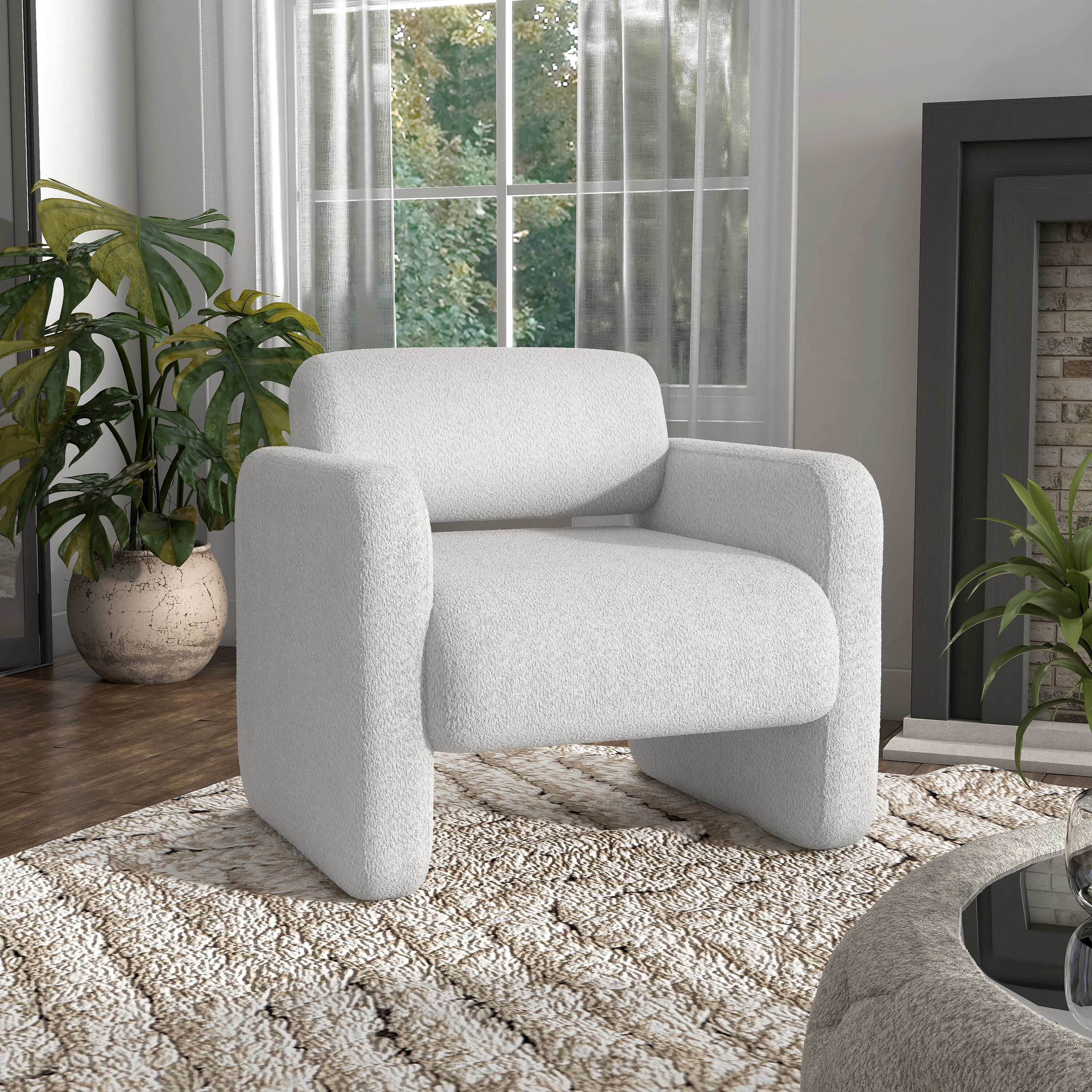 Furniture of America IDF-AC428WH Hannah Modern White Boucle Accent Chair