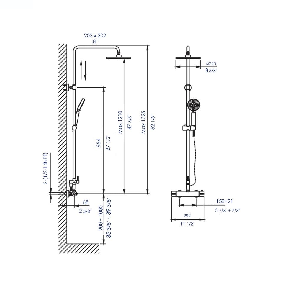 ALFI brand Brushed Nickel Shower Bar System with 2-way Diverter in the ...