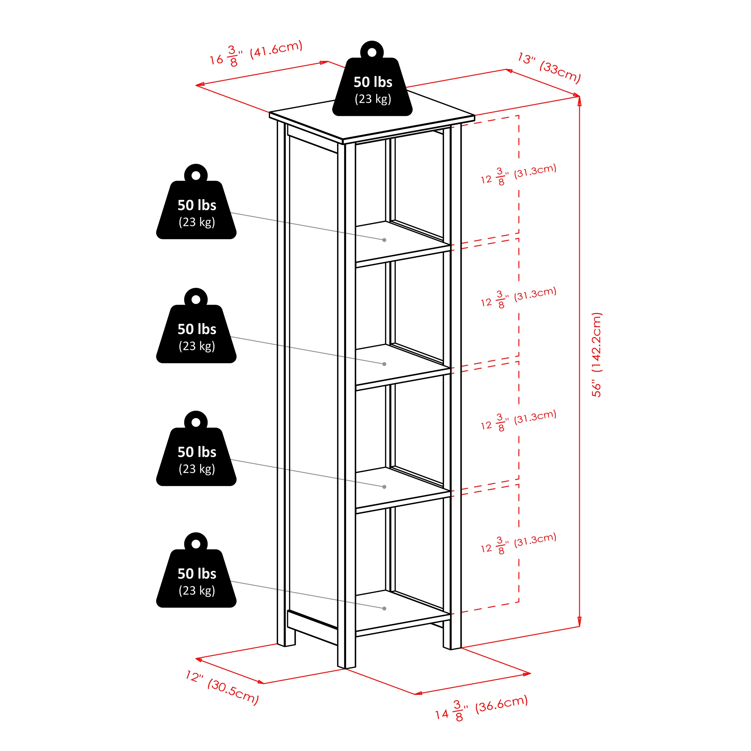 Transitional Walnut Brown 5-Tier Kids Storage Bookshelf