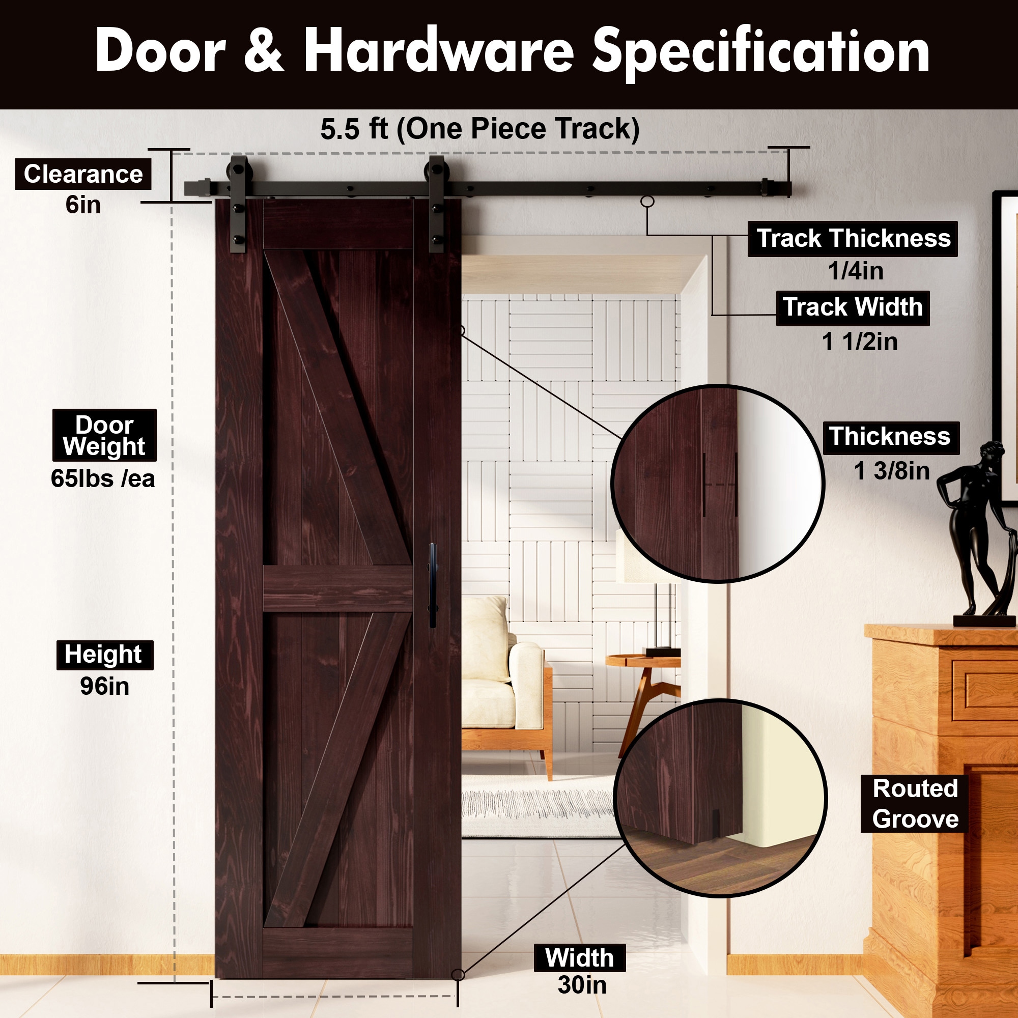 HOMACER YT1TGH066C-3096-K-RD Barn-Doors - View #7