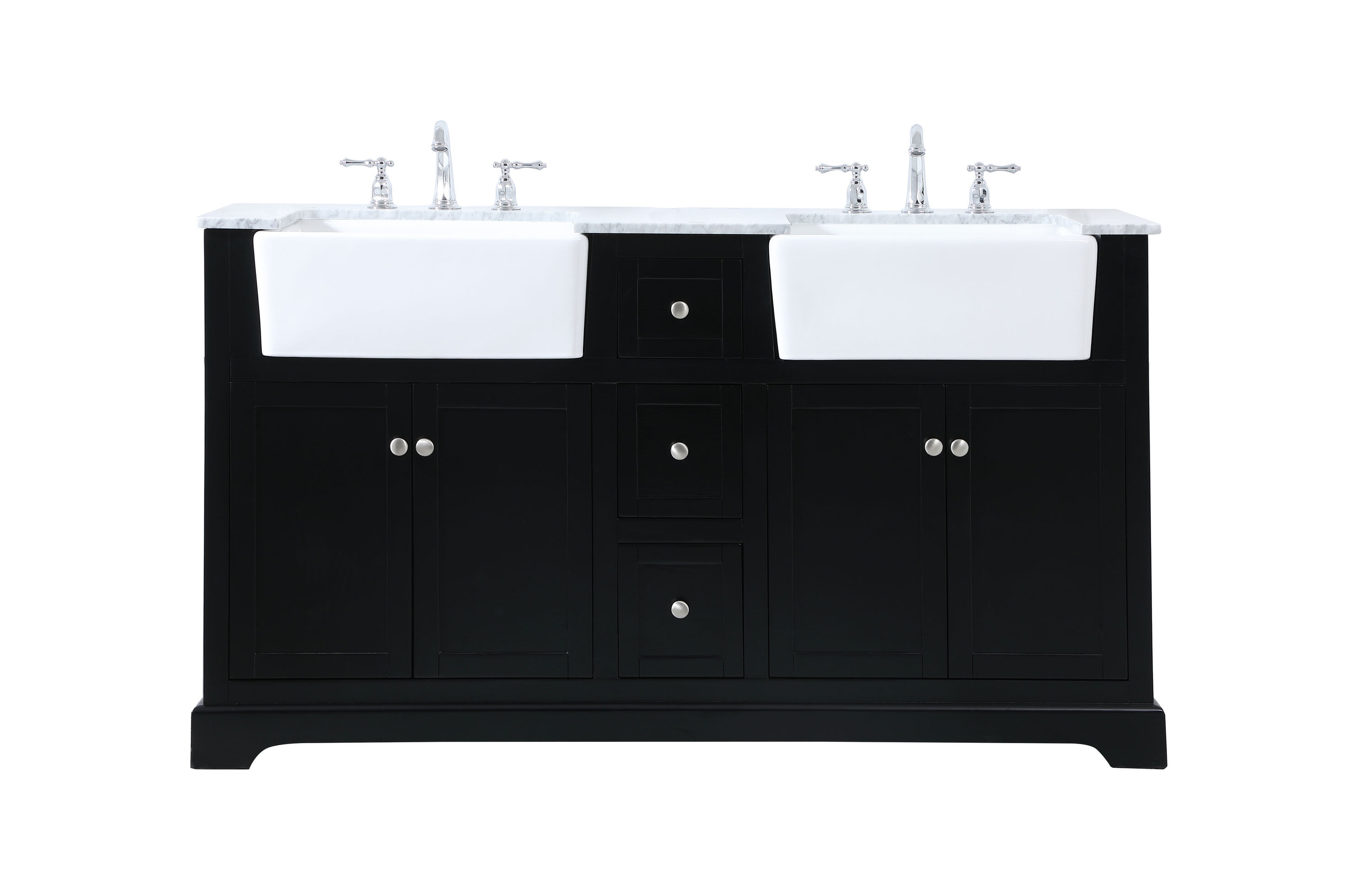 Elegant Decor HF180780DBK Home Furnishing 60-in Black Undermount Double sink Bathroom Vanity with Carrara White Marble Top