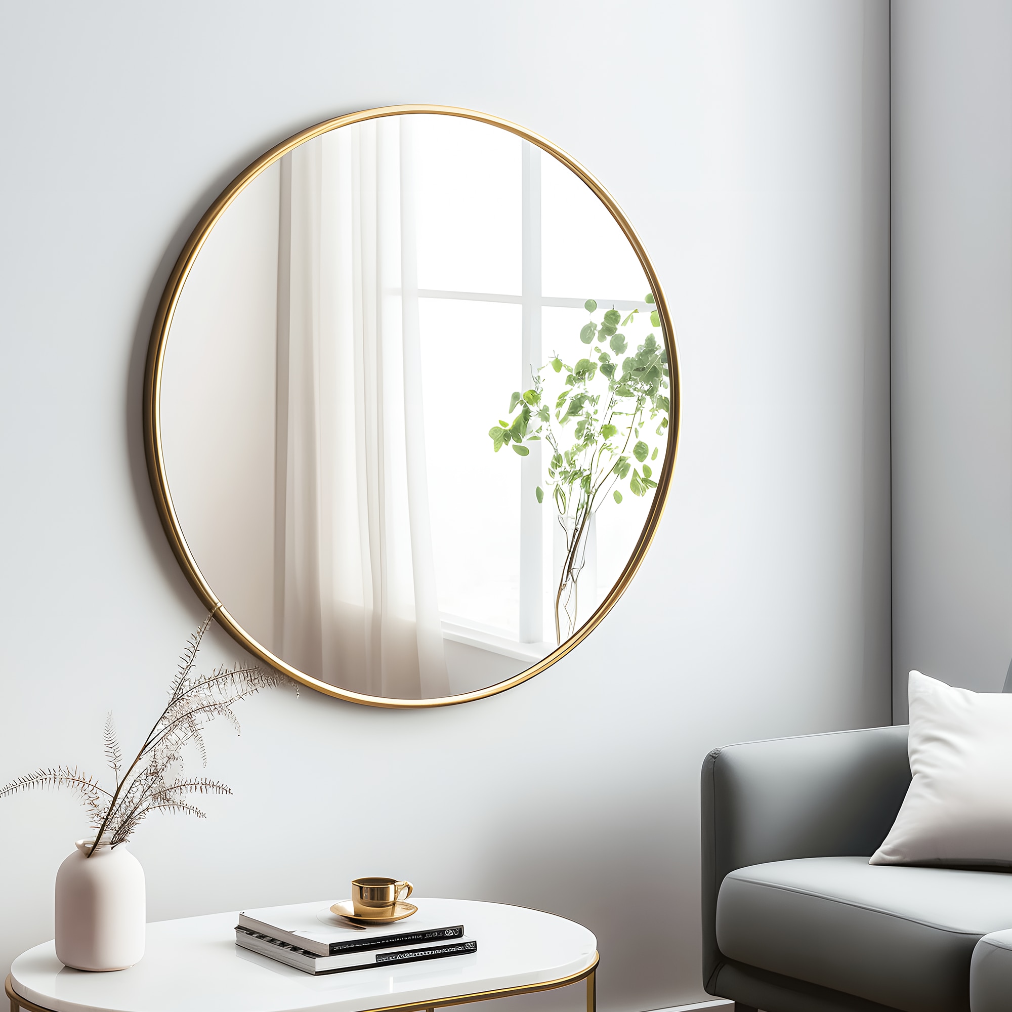 36-in W x 36-in H Round Gold Framed Wall Mirror JJ00936ZZE at Lowes.com