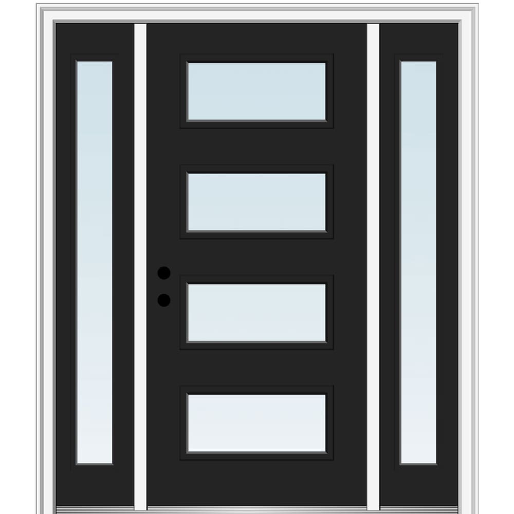 MMI DOOR ZZ348307R 64-in x 80-in x 6-9/16-in Fiberglass Pulse lite Right-hand inswing Black Painted Prehung Front Door with Sidelights with Brickmould Insulating core