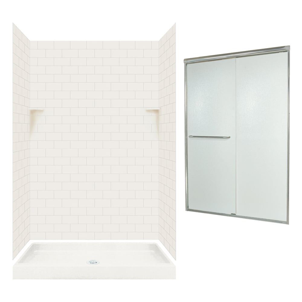 SWAN STP3248018-M46570NR 5-Piece 32-in W x 48-in L x 72-in H Bisque Rectangular Alcove Shower Kit (Center Drain) with Base, Wall, Door and Drain Included
