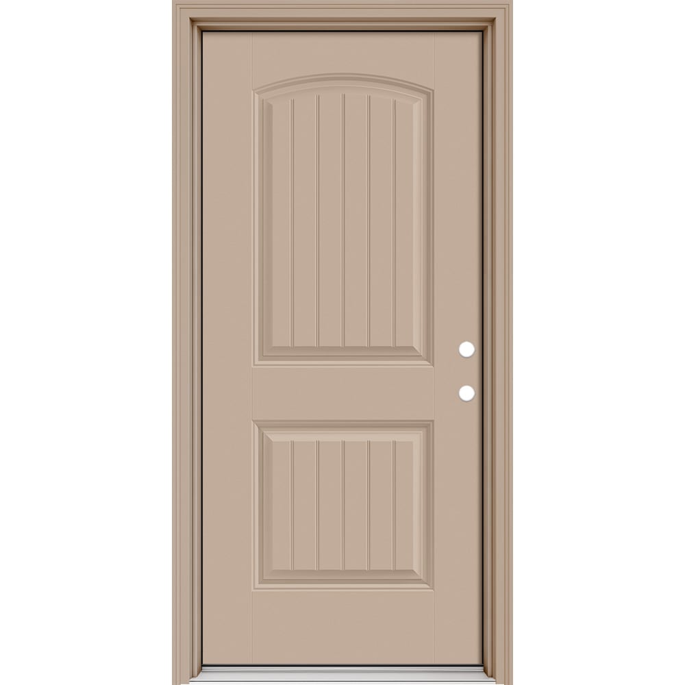Masonite 630263 Performance Door System Cheyenne 32-in x 80-in x 4-9/16-in Fiberglass No glass Left-hand inswing Sandy Shore Painted Prehung Front Door with Brickmould Insulating core
