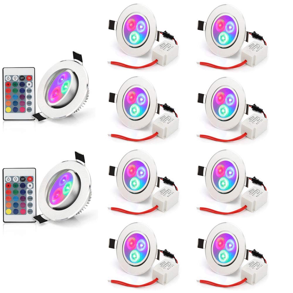 Lukvuzo  Pack of 10 LED Color Changing Recessed Downlights 3W RGB Ceiling Lights with Remote Control for Home and Landscape Lighting