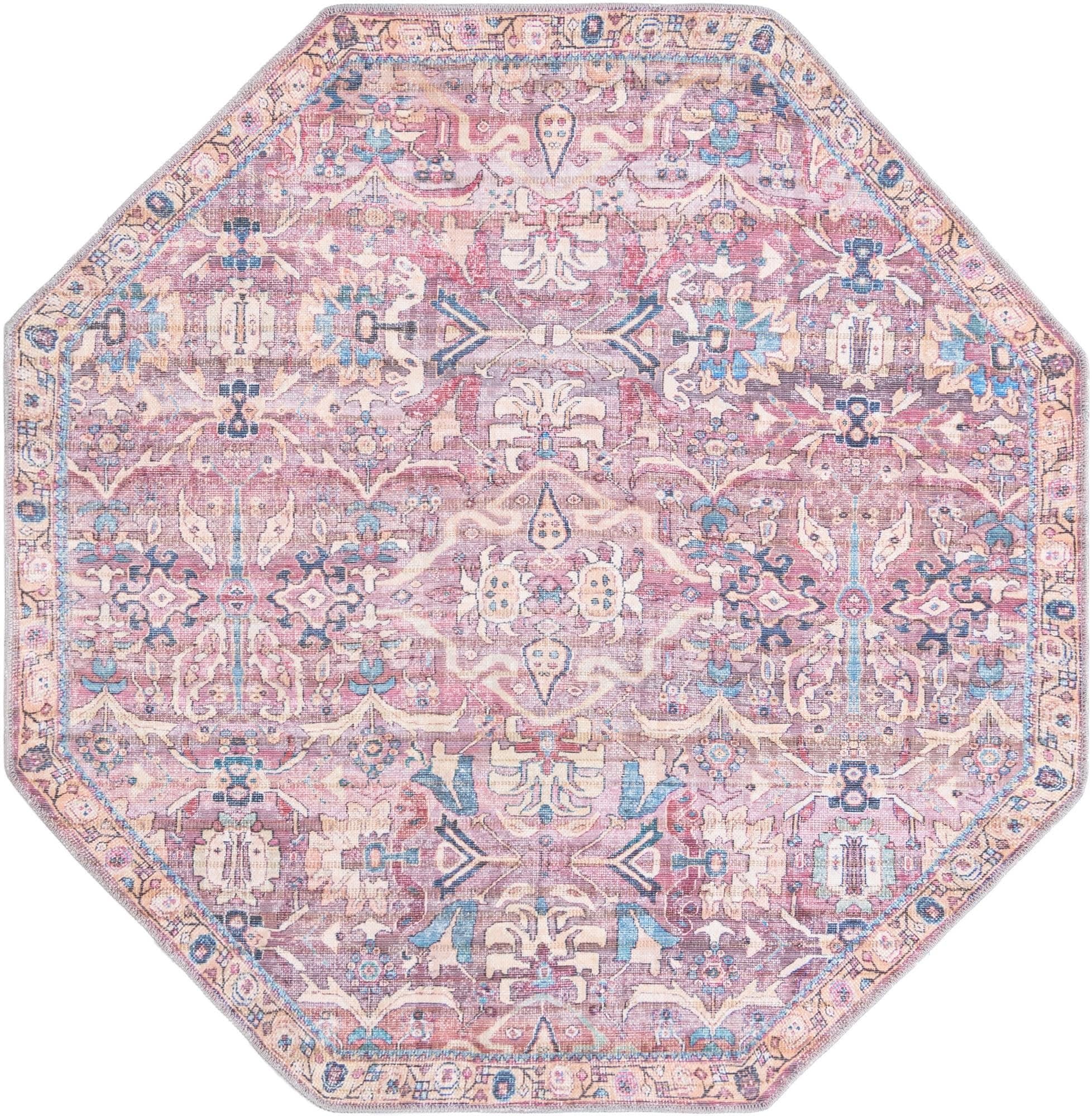 Nostalgia Octagon Pink Easy-Care Synthetic Area Rug