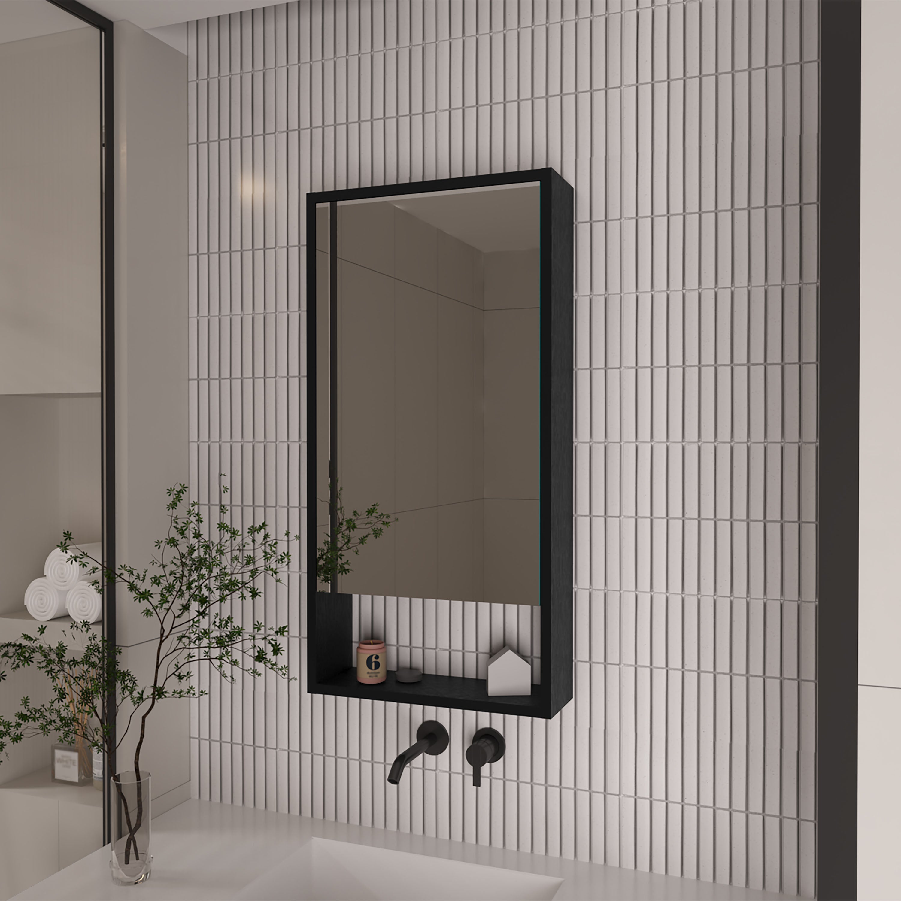 Tahanbath Rectangle Medicine Cabinet with Mirror Wenge