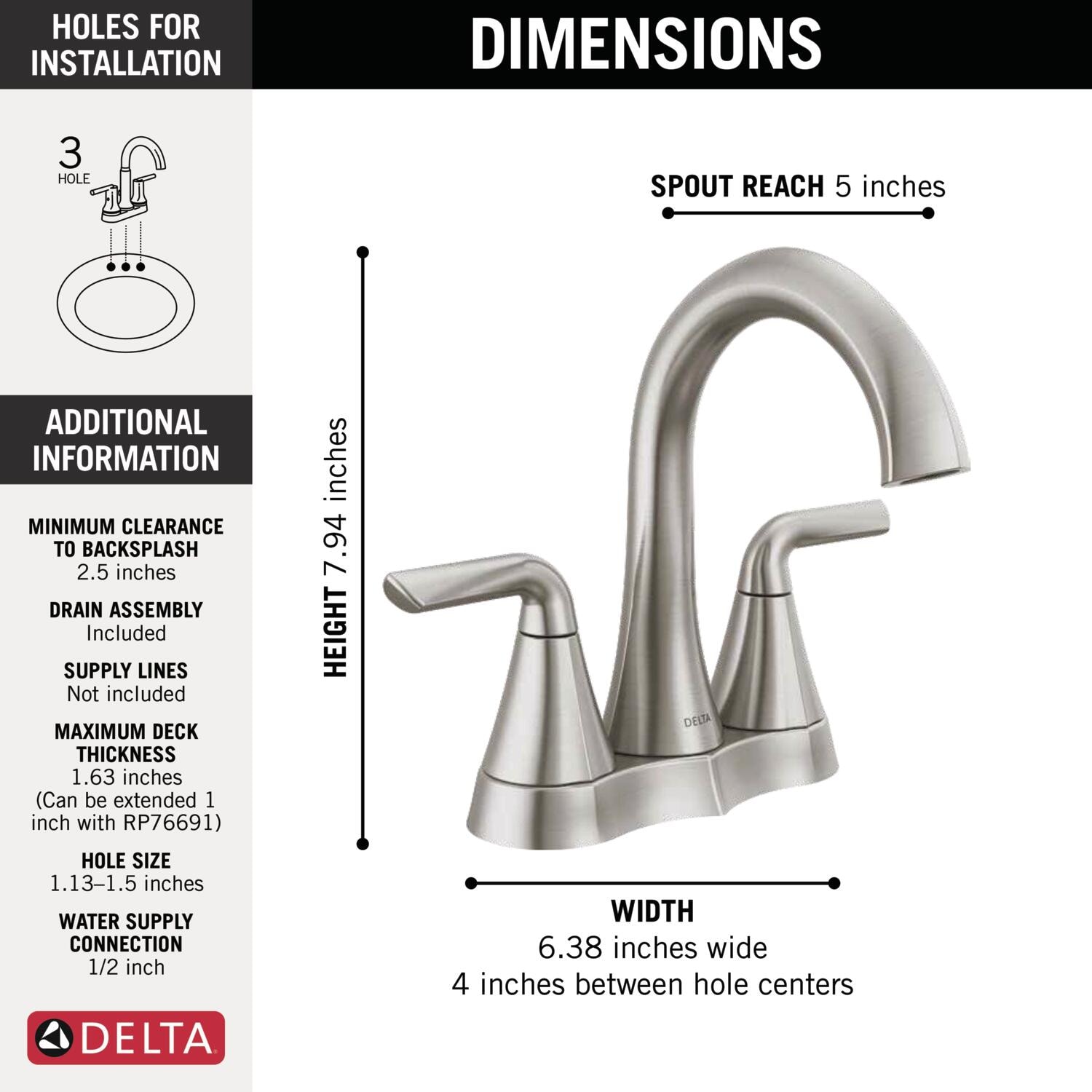 Delta Eldren Spotshield Brushed Nickel 4-in centerset 2-Handle ...