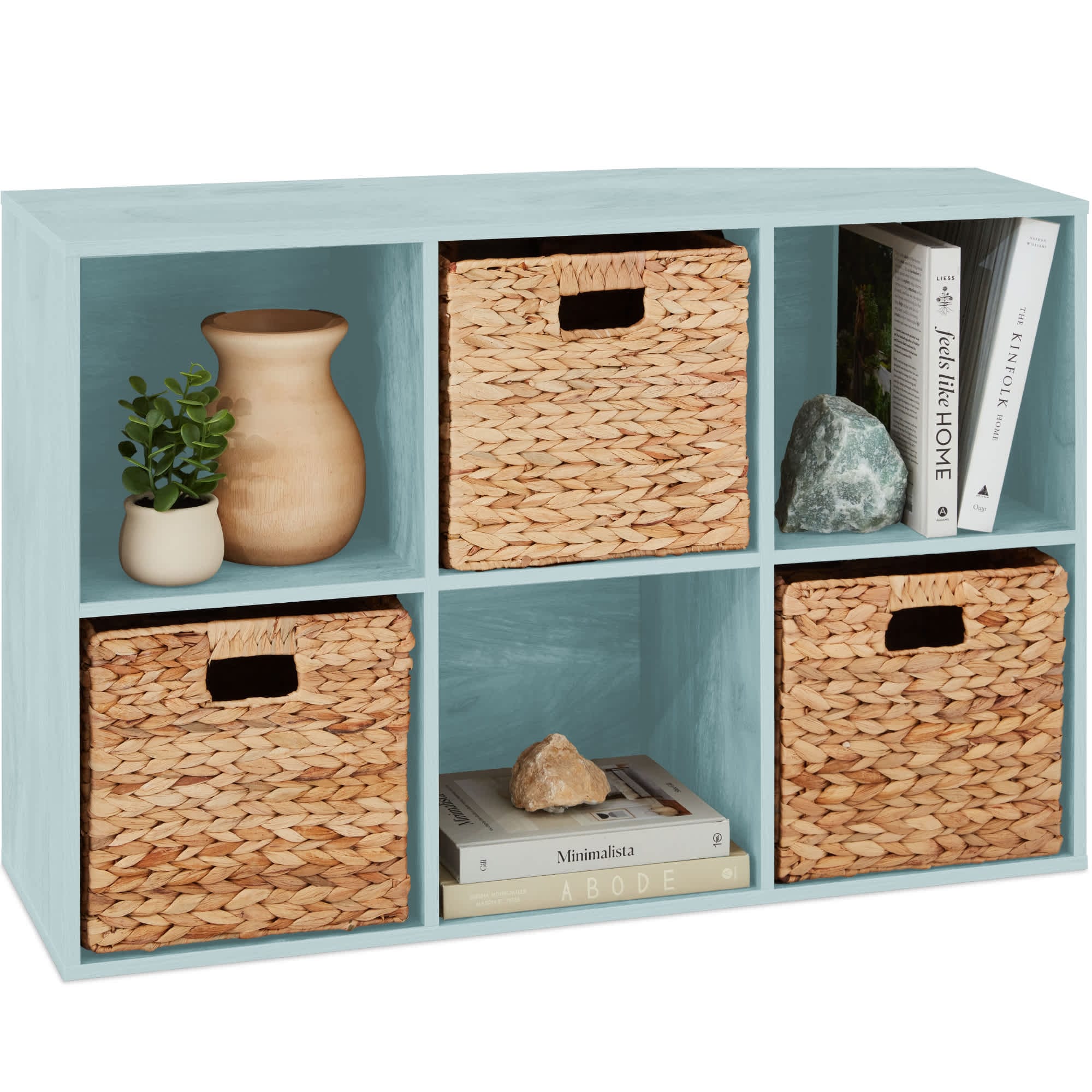 Best Choice Products SKY8728 6-Cube Bookshelf 11in Display Storage System Organizer w/ Removable Back Panels - Light Blue