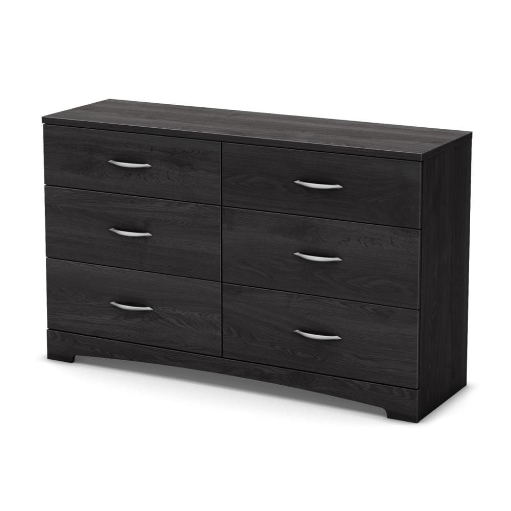 South Shore Affinato 6 Drawer Double Dresser in Solid Black Finish 