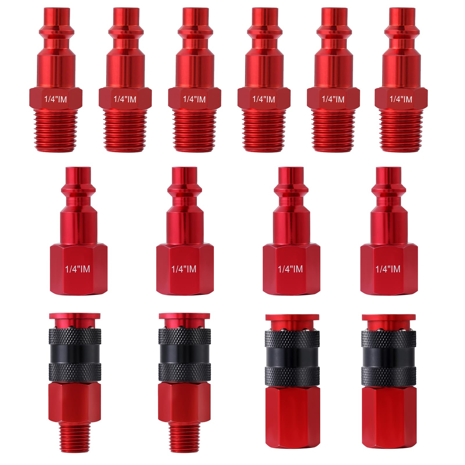 AKSCYZM  Universal Air Coupler Plug Kit 1 Quarter Inch NPT Quick Connect Industrial Air Compressor Accessories Red Aluminum 14 pcs