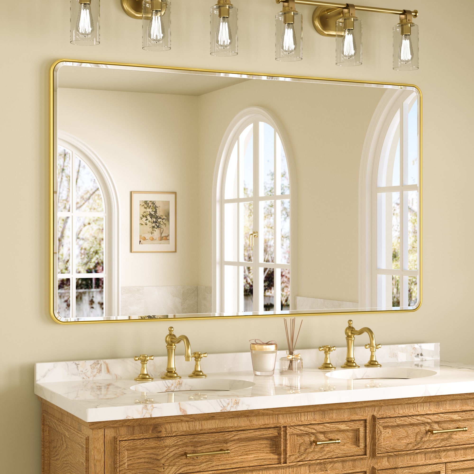 TETOTE 60x36 Inch Brushed Gold Framed Rectangle Bathroom Vanity Mirror #LSC-TE-6036SG-B82