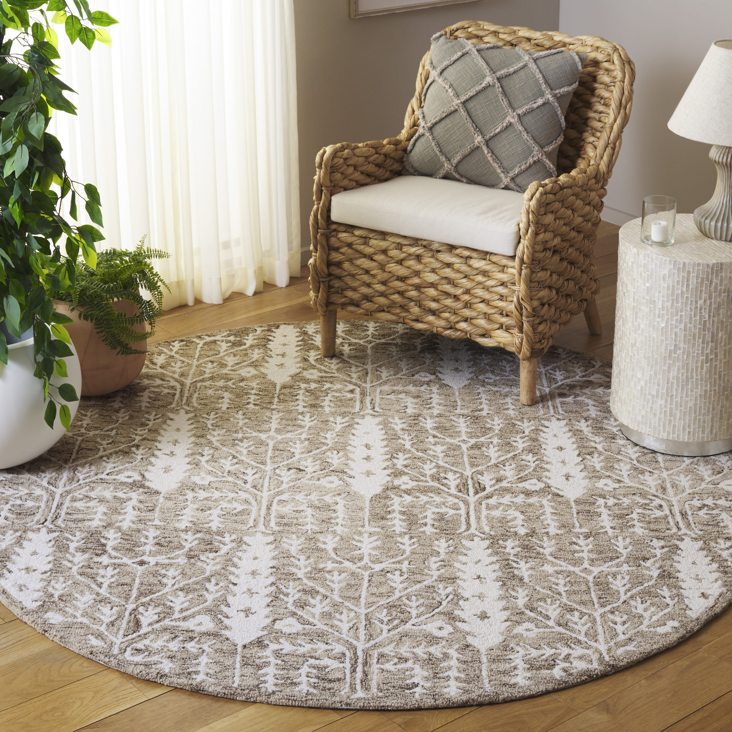  Jardin 852 Light Brown/Ivory Transitional 6Ft x 6Ft Round Rug