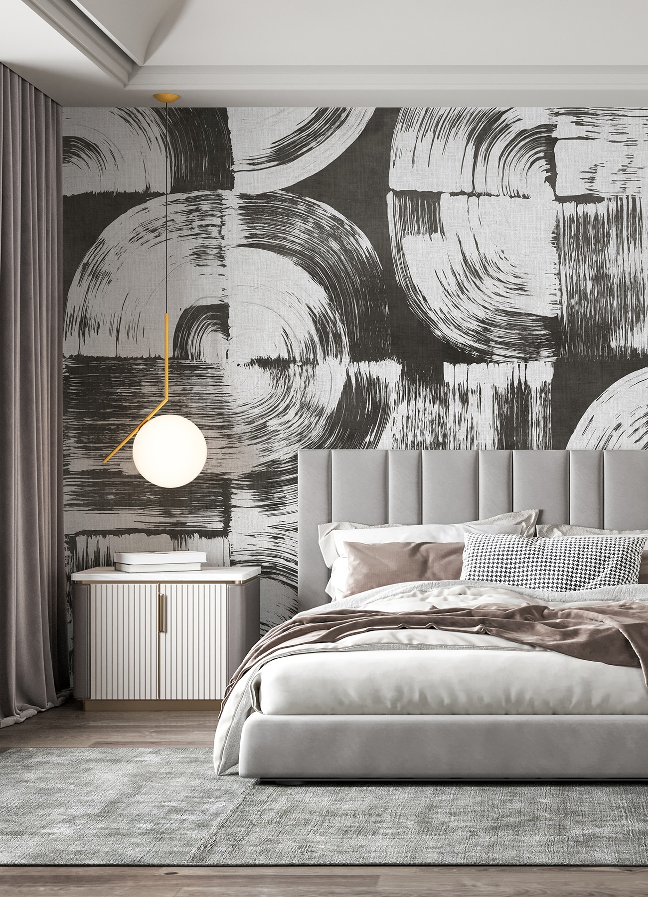 Large Black and White Geometric Brushstroke Wall Mural