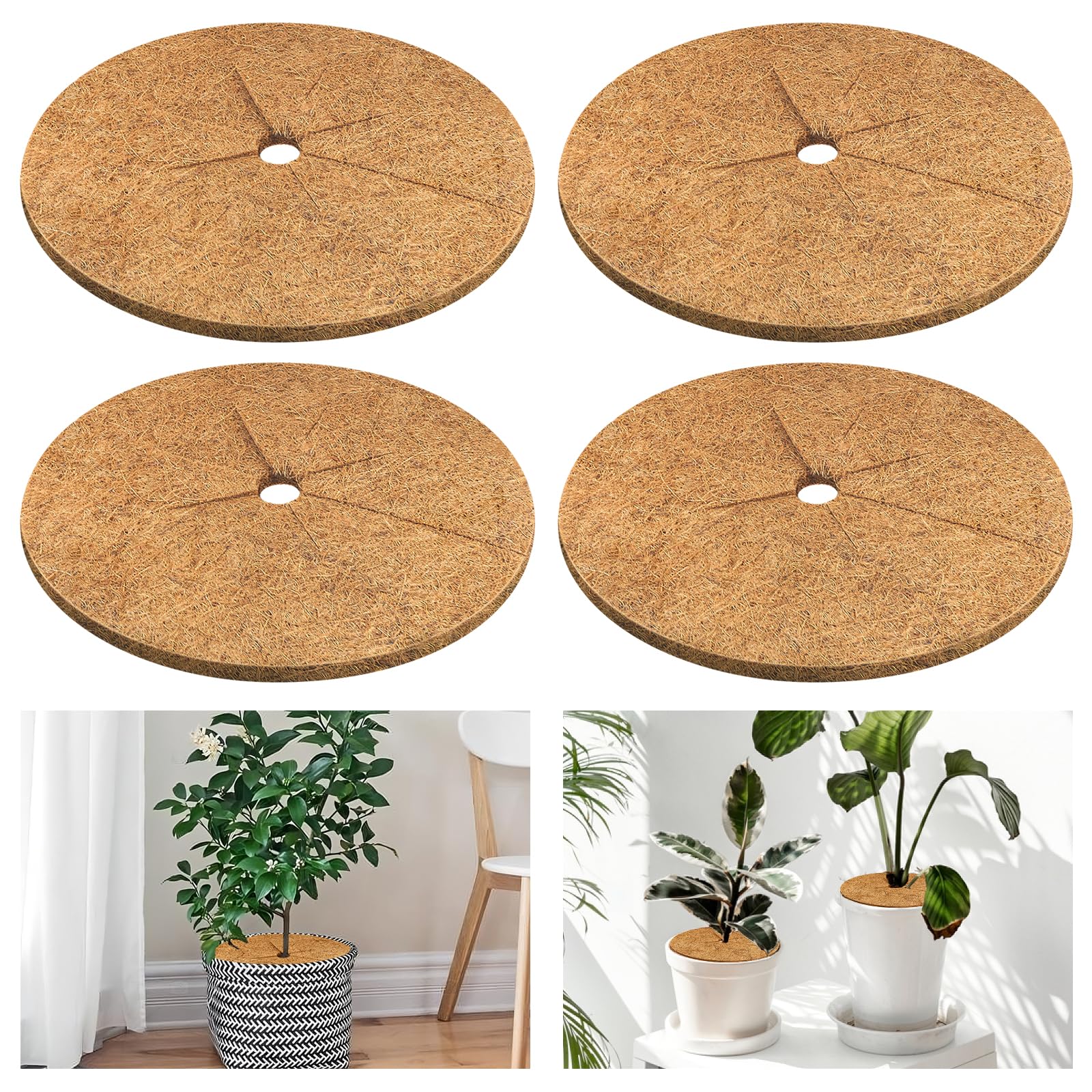 Misopily  4 pcs Coconut Fiber Mulch Ring Tree Plant Protector Mat 11 8 Inch Natural Coco Coir Soil Cover for Indoor Outdoor Plants Landscaping