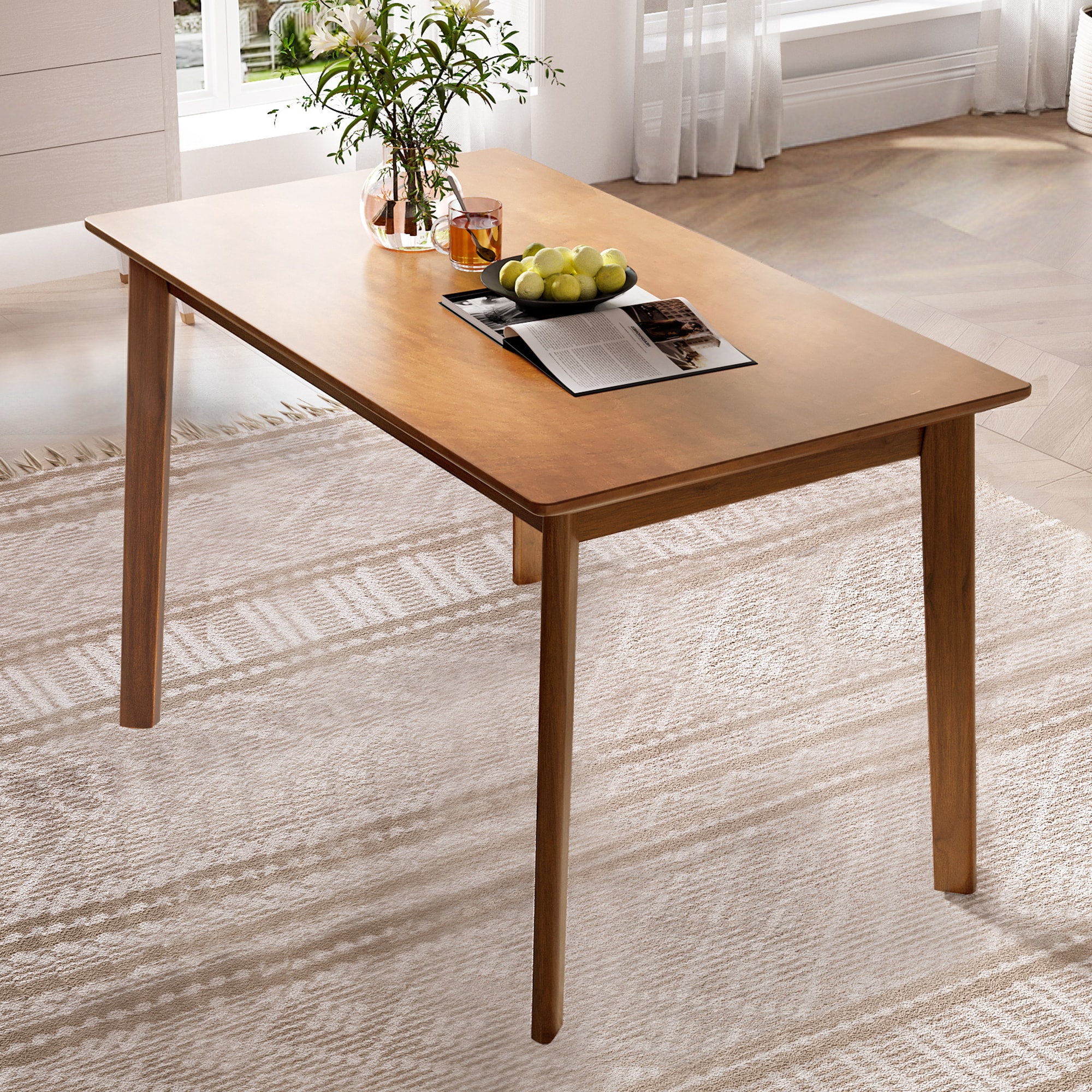 GDFStudio 337818 Mid-century Modern 47 inch Dining Table Space-Saving Dinette for Home Kitchen Apartment Rubberwood Legs