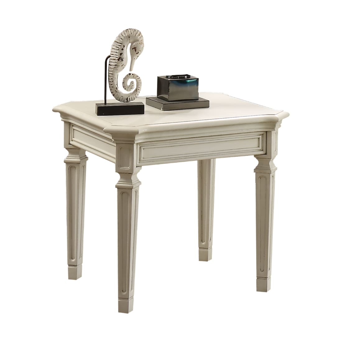 HomeRoots 26 In W X 24 In H Antique White Wood Veneer Modern End Table   61520135 