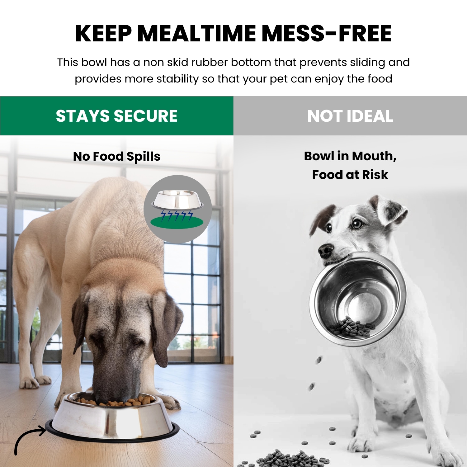 Stainless Steel Non-Skid Pet Bowl with Rubber Base, 64 Oz